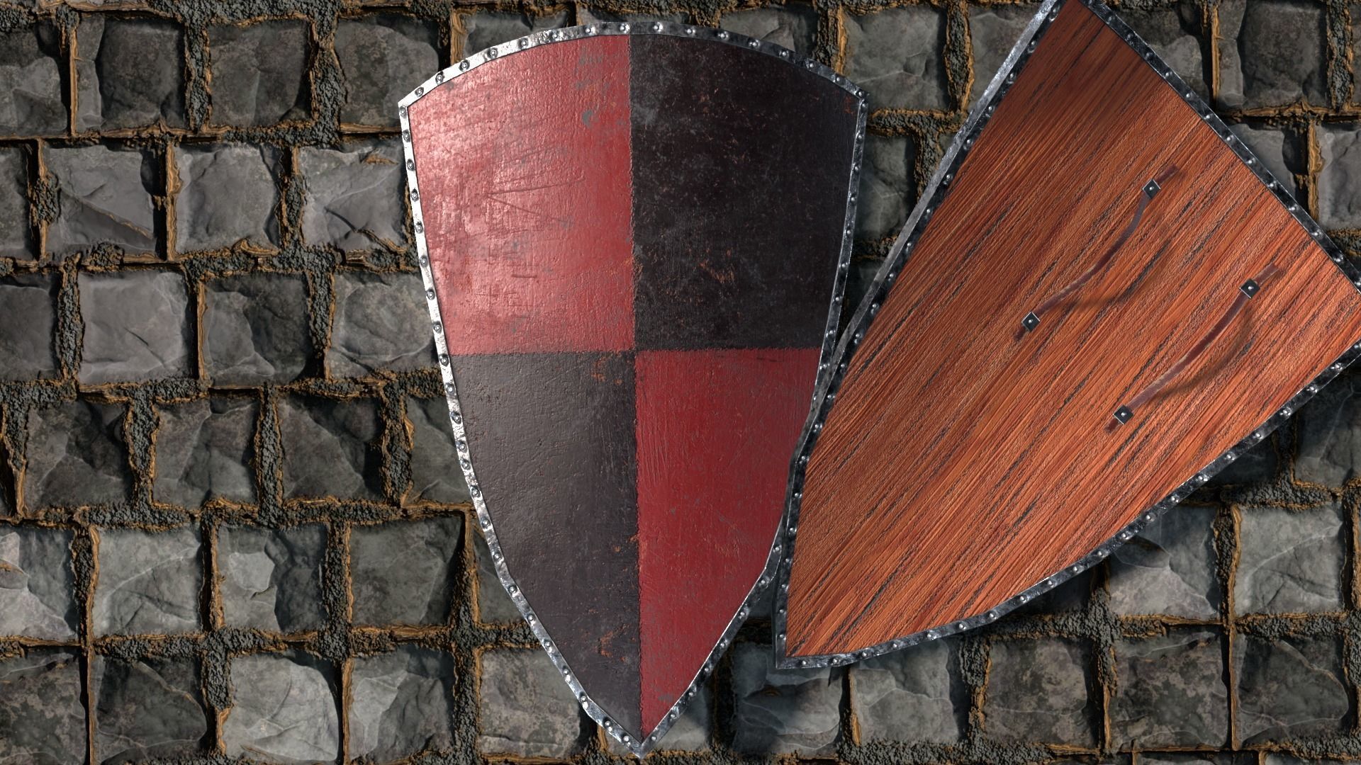 Medieval round shield with coat of arms 9 Low-poly 3D model_2