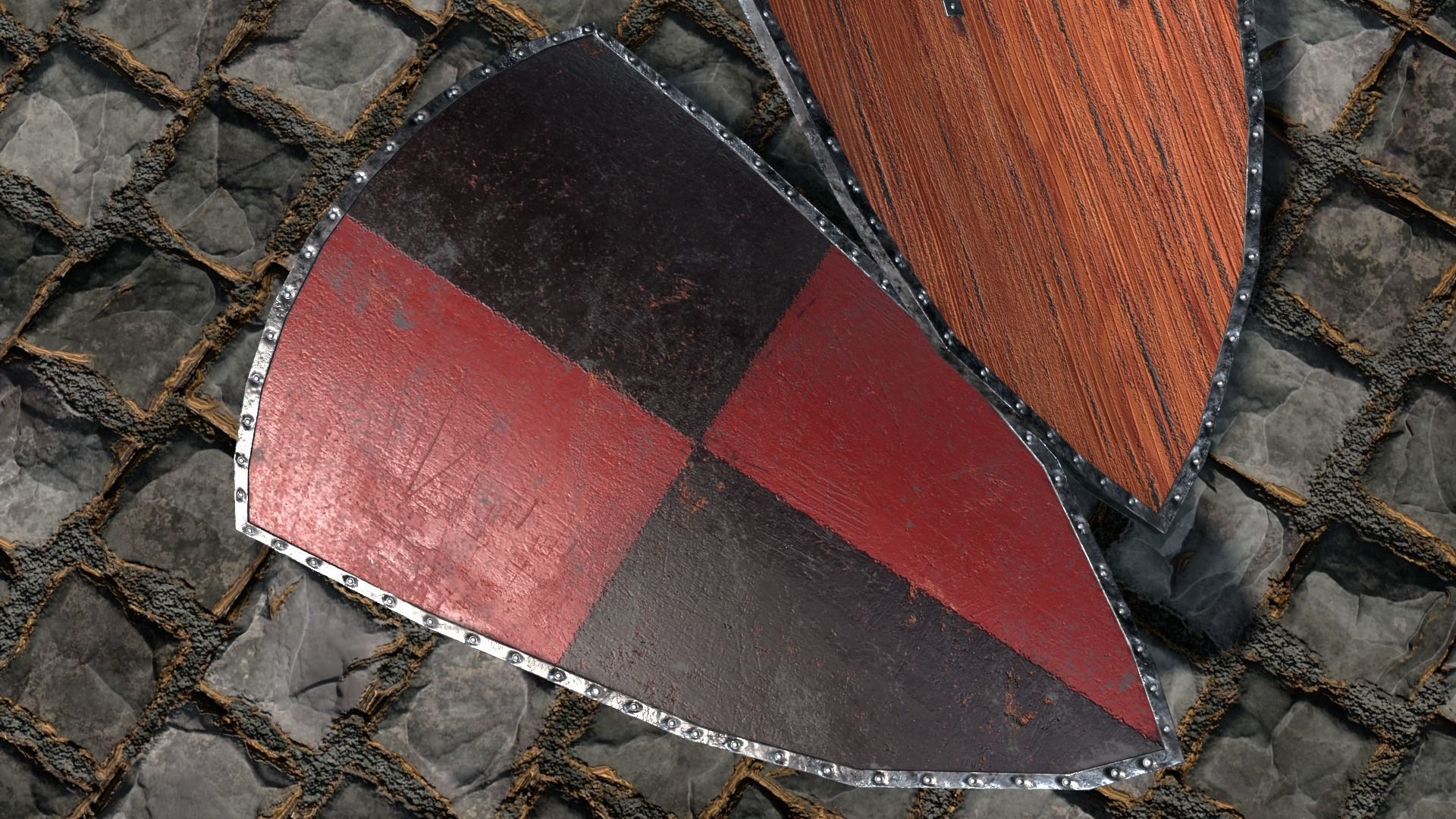 Medieval round shield with coat of arms 9 Low-poly 3D model_5