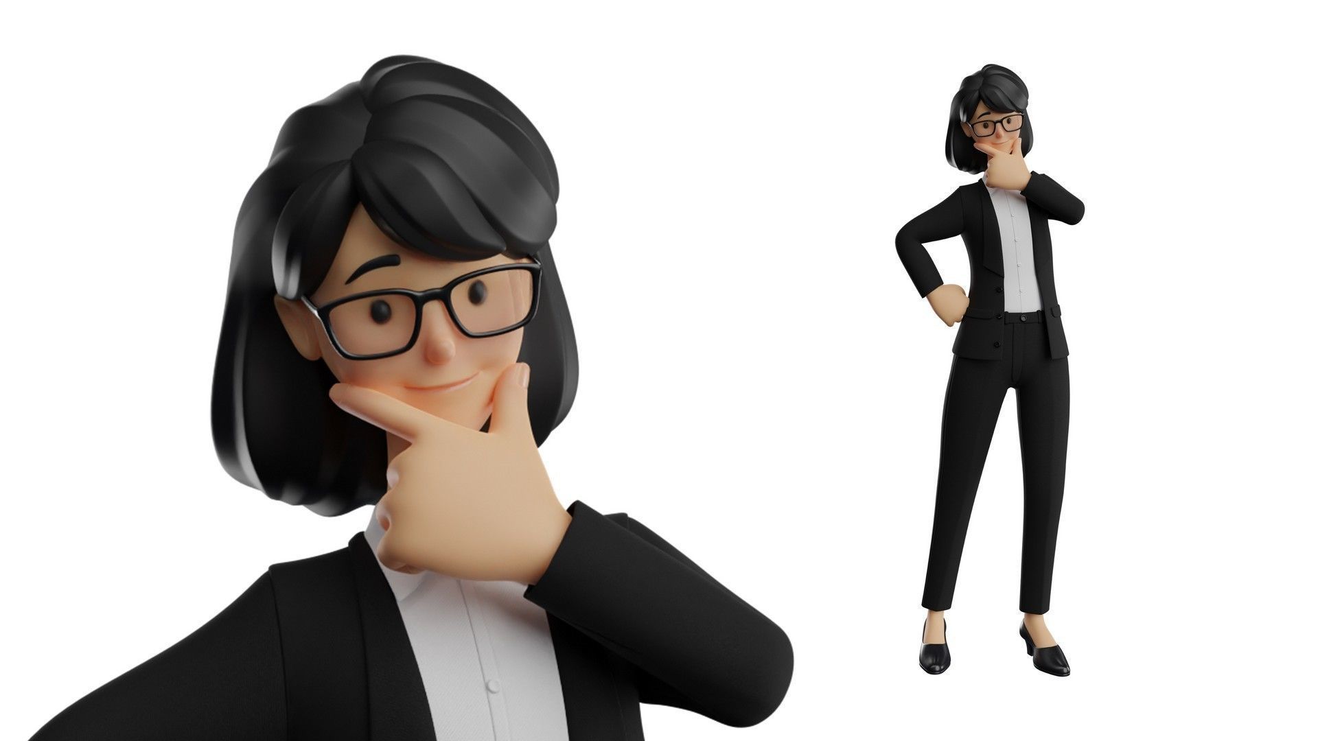 Business Office Secretary Woman Character Rigged Low-poly 3D model_10
