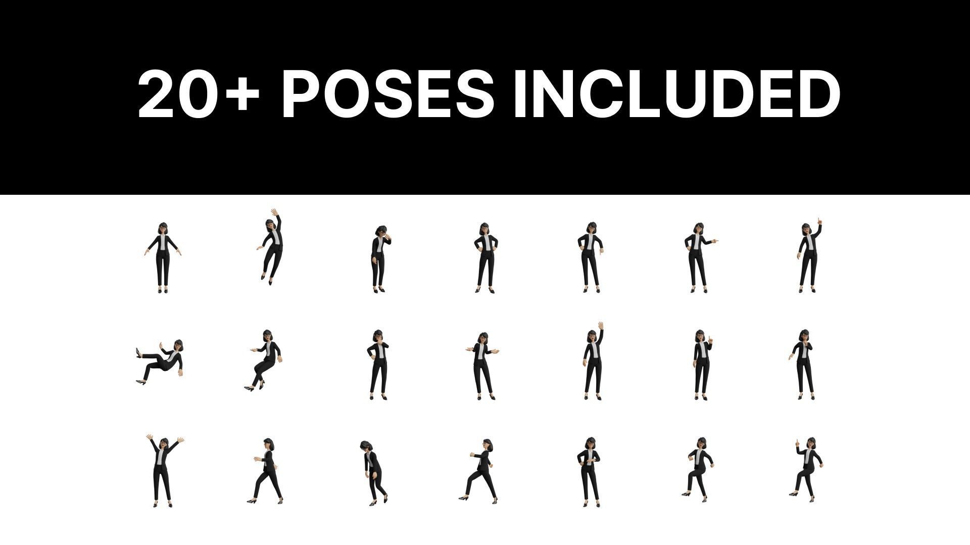 Business Office Secretary Woman Character Rigged Low-poly 3D model_2