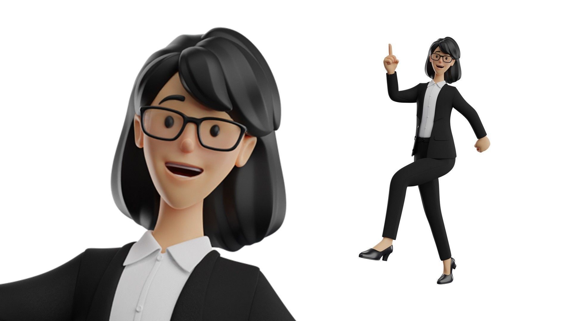 Business Office Secretary Woman Character Rigged Low-poly 3D model_12