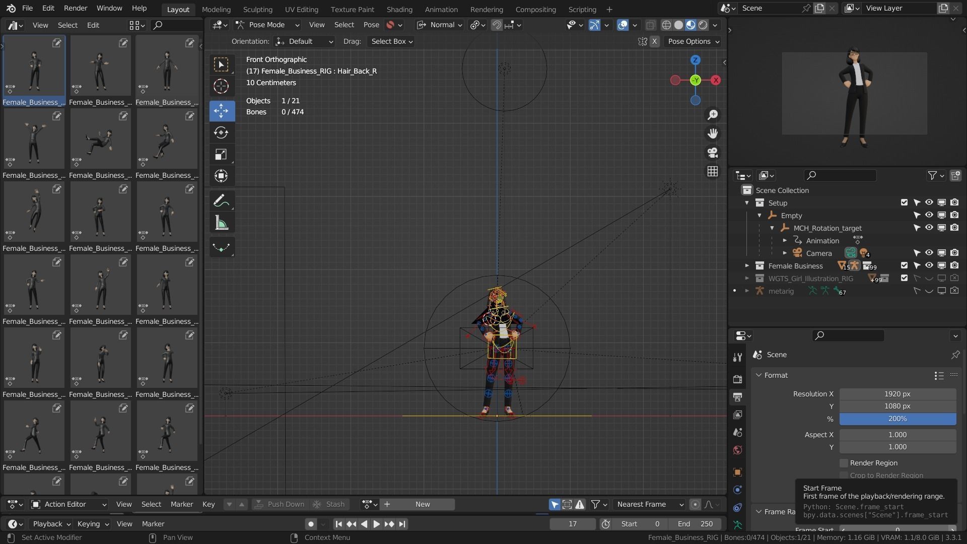 Business Office Secretary Woman Character Rigged Low-poly 3D model_13