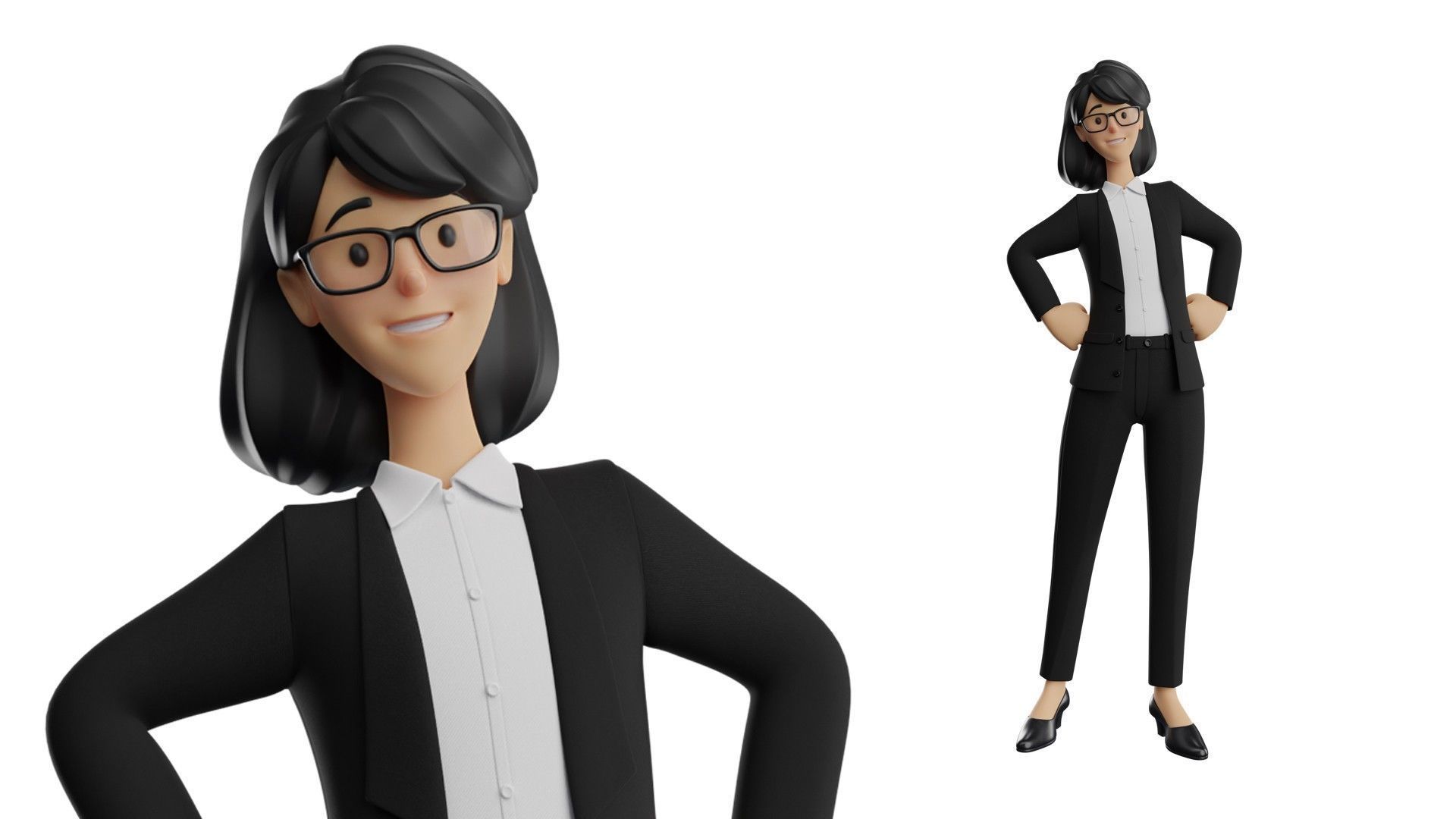 Business Office Secretary Woman Character Rigged Low-poly 3D model_14