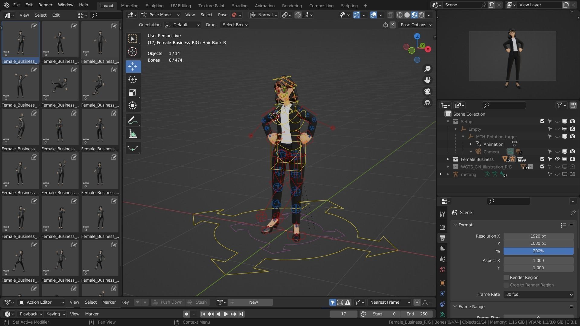 Business Office Secretary Woman Character Rigged Low-poly 3D model_11
