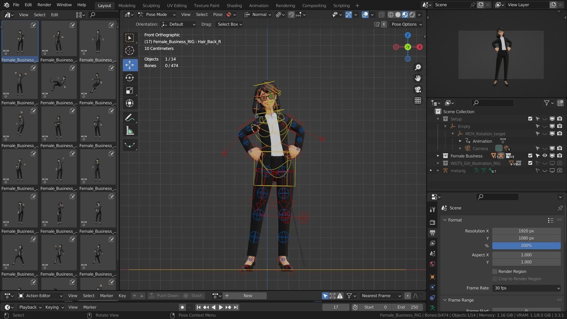 Business Office Secretary Woman Character Rigged Low-poly 3D model_1