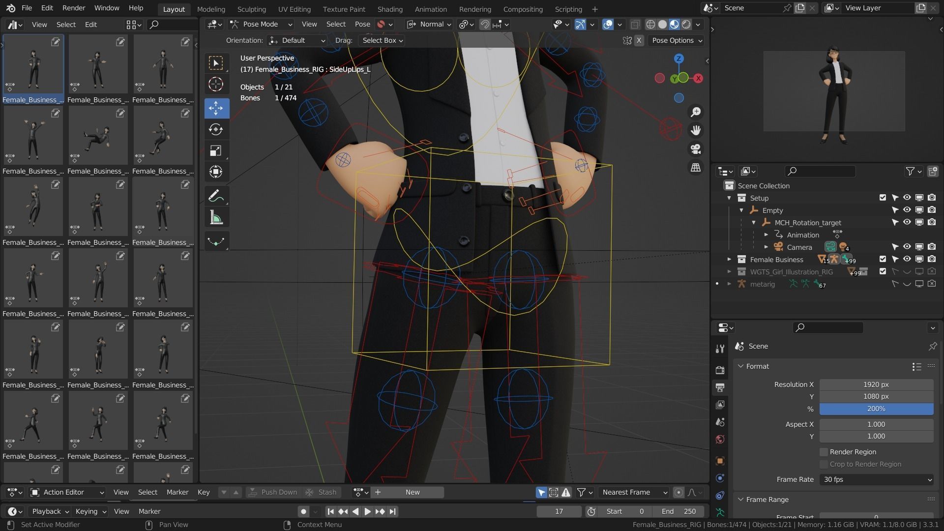 Business Office Secretary Woman Character Rigged Low-poly 3D model_8