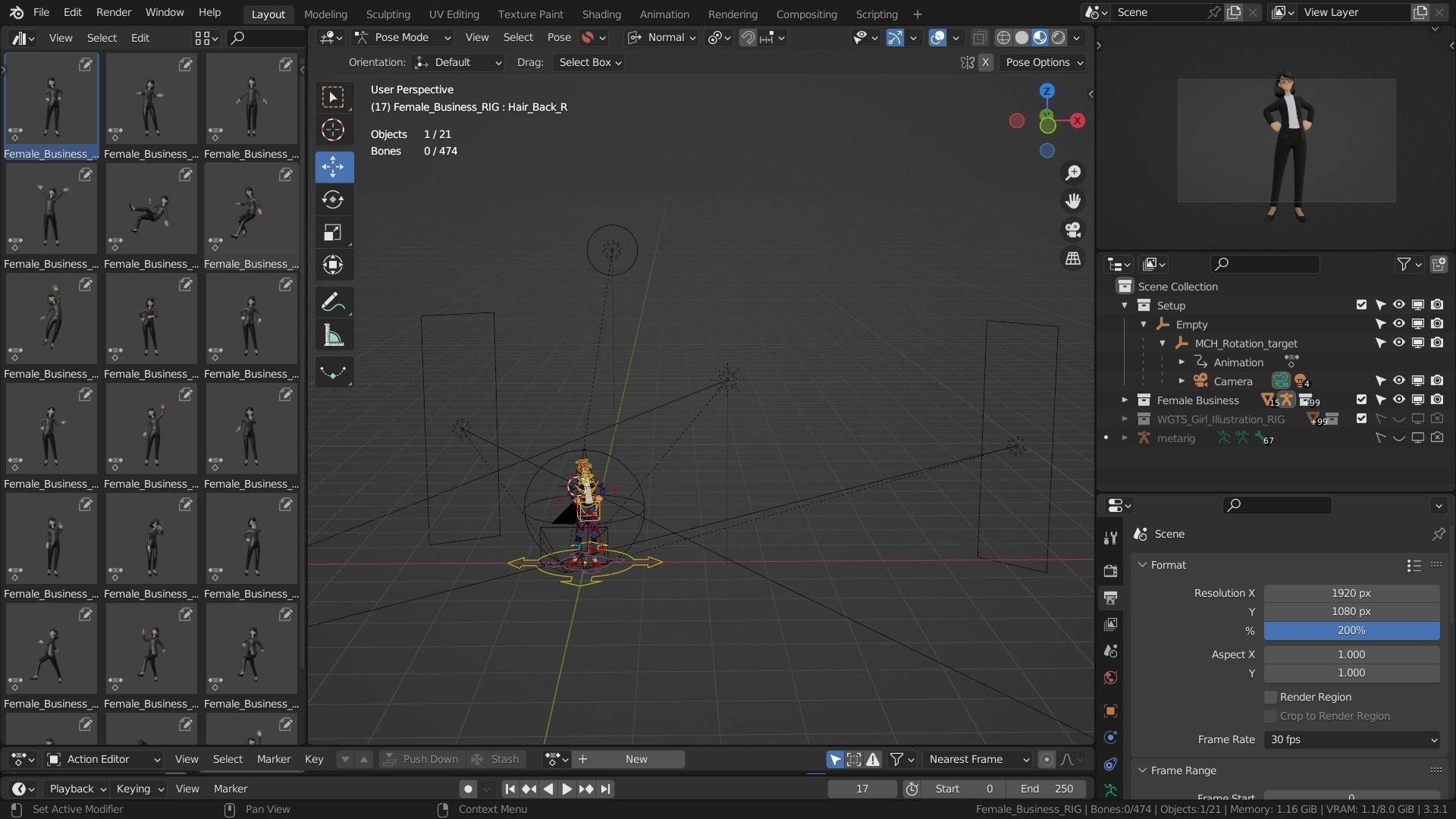 Business Office Secretary Woman Character Rigged Low-poly 3D model_4