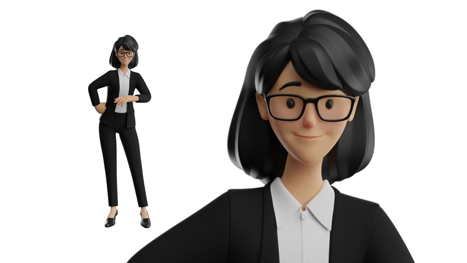Business Office Secretary Woman Character Rigged Low-poly 3D model_3