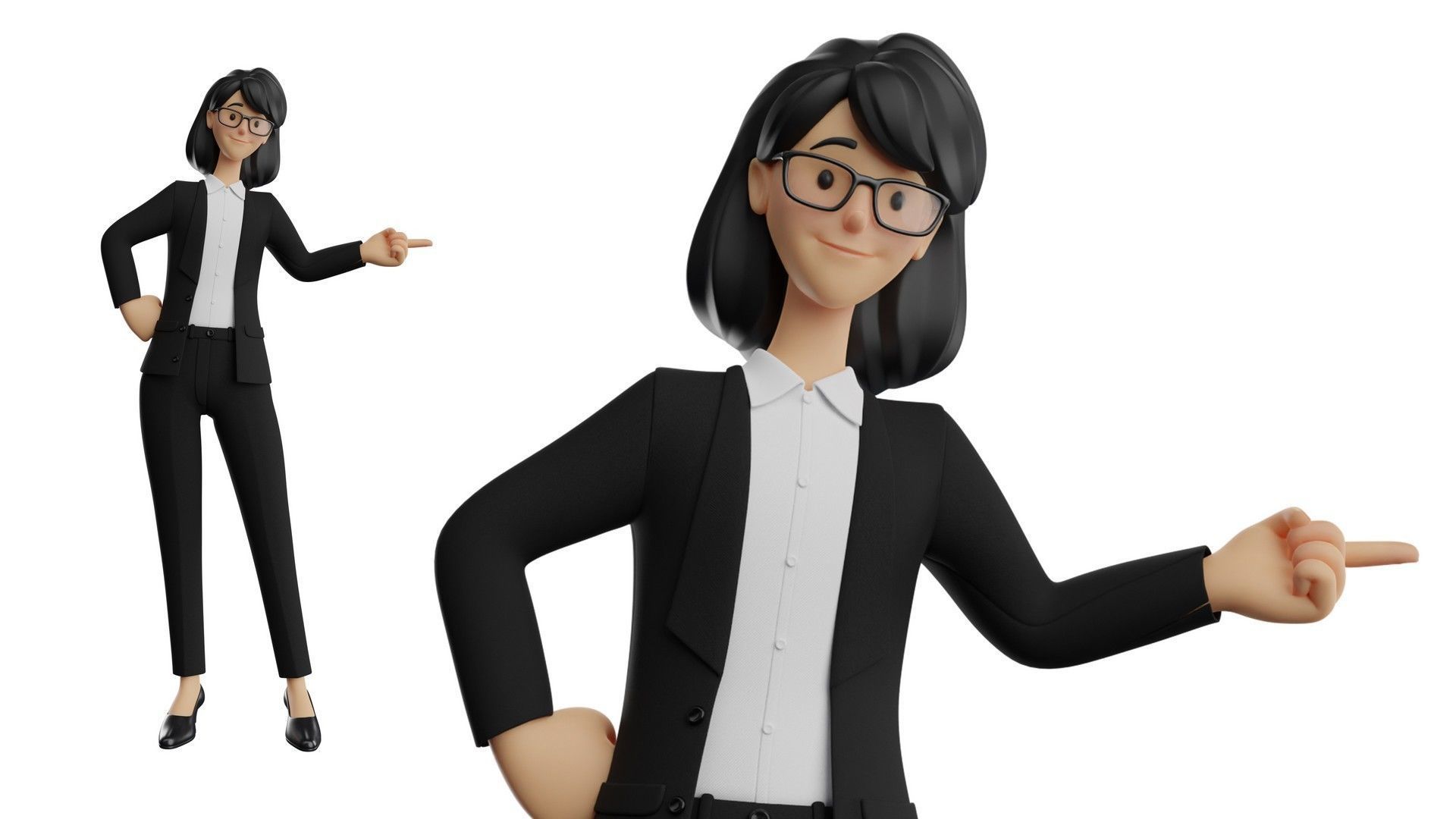 Business Office Secretary Woman Character Rigged Low-poly 3D model_5