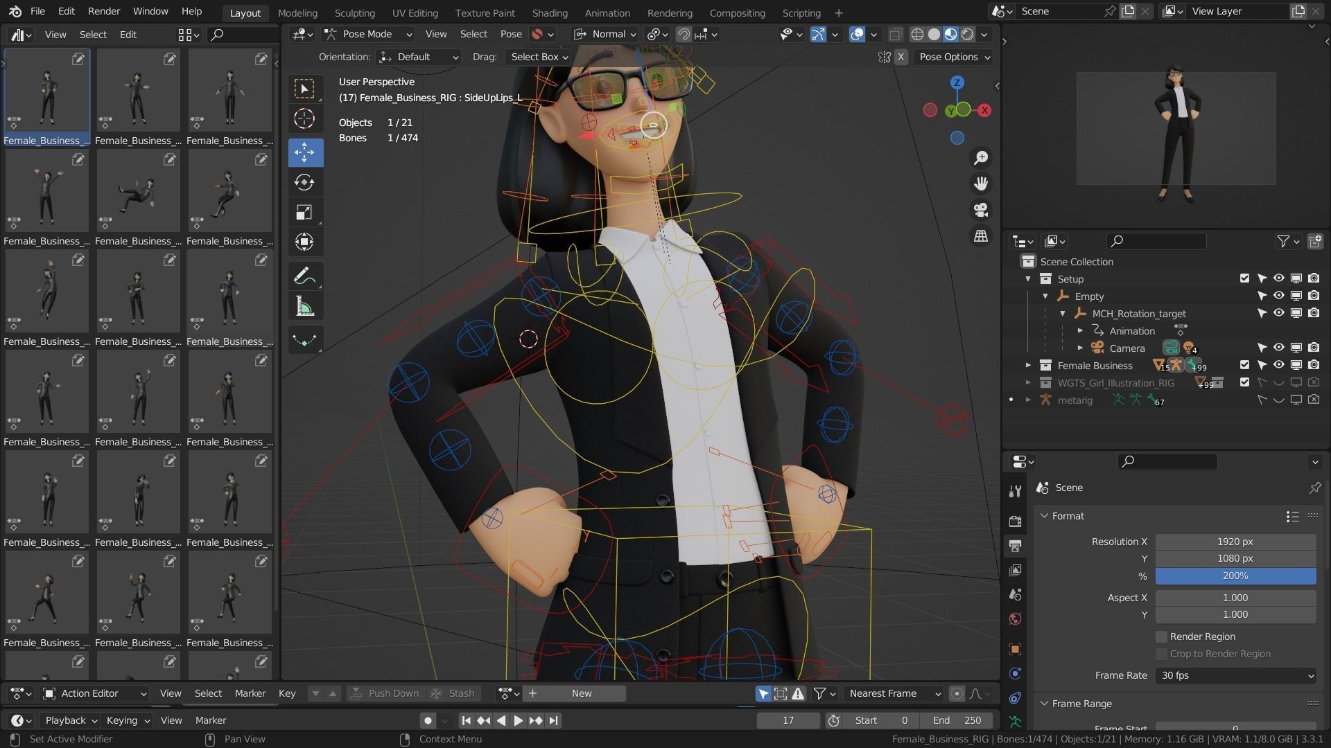 Business Office Secretary Woman Character Rigged Low-poly 3D model_7