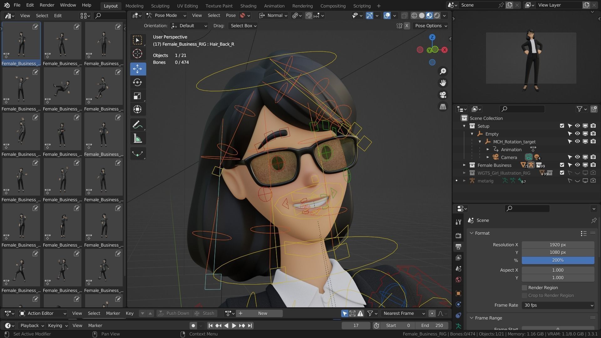 Business Office Secretary Woman Character Rigged Low-poly 3D model_6