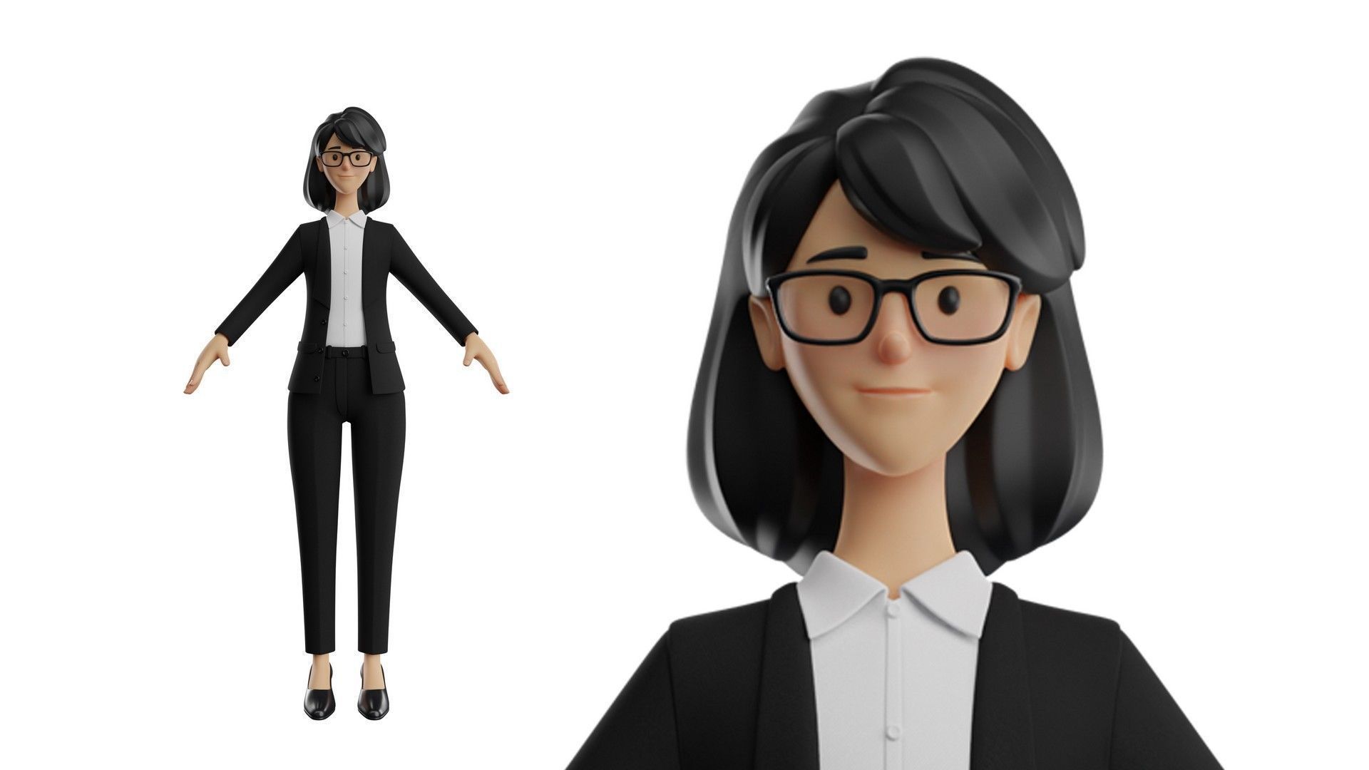 Business Office Secretary Woman Character Rigged Low-poly 3D model_32