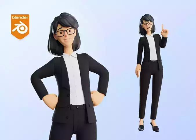 Business Office Secretary Woman Character Rigged Low-poly 3D model