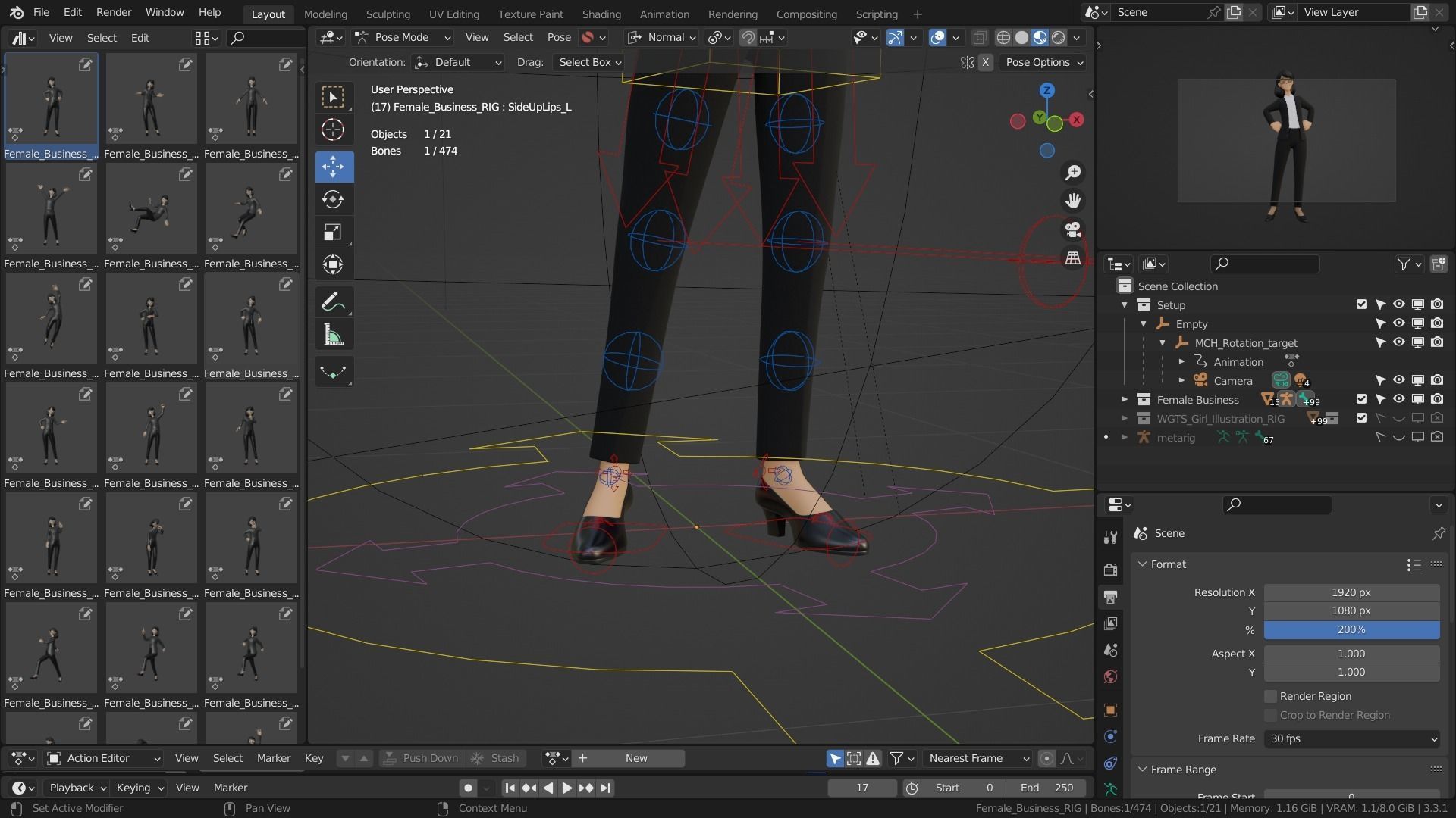 Business Office Secretary Woman Character Rigged Low-poly 3D model_9