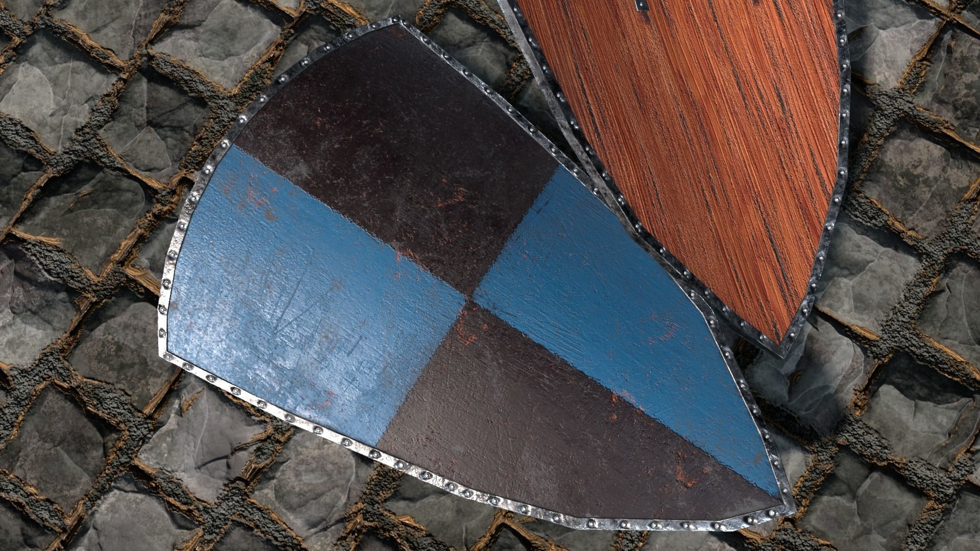 Medieval round shield with coat of arms 10 Low-poly 3D model_5