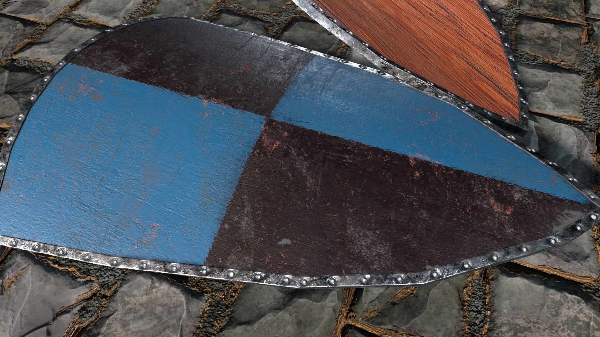 Medieval round shield with coat of arms 10 Low-poly 3D model_3