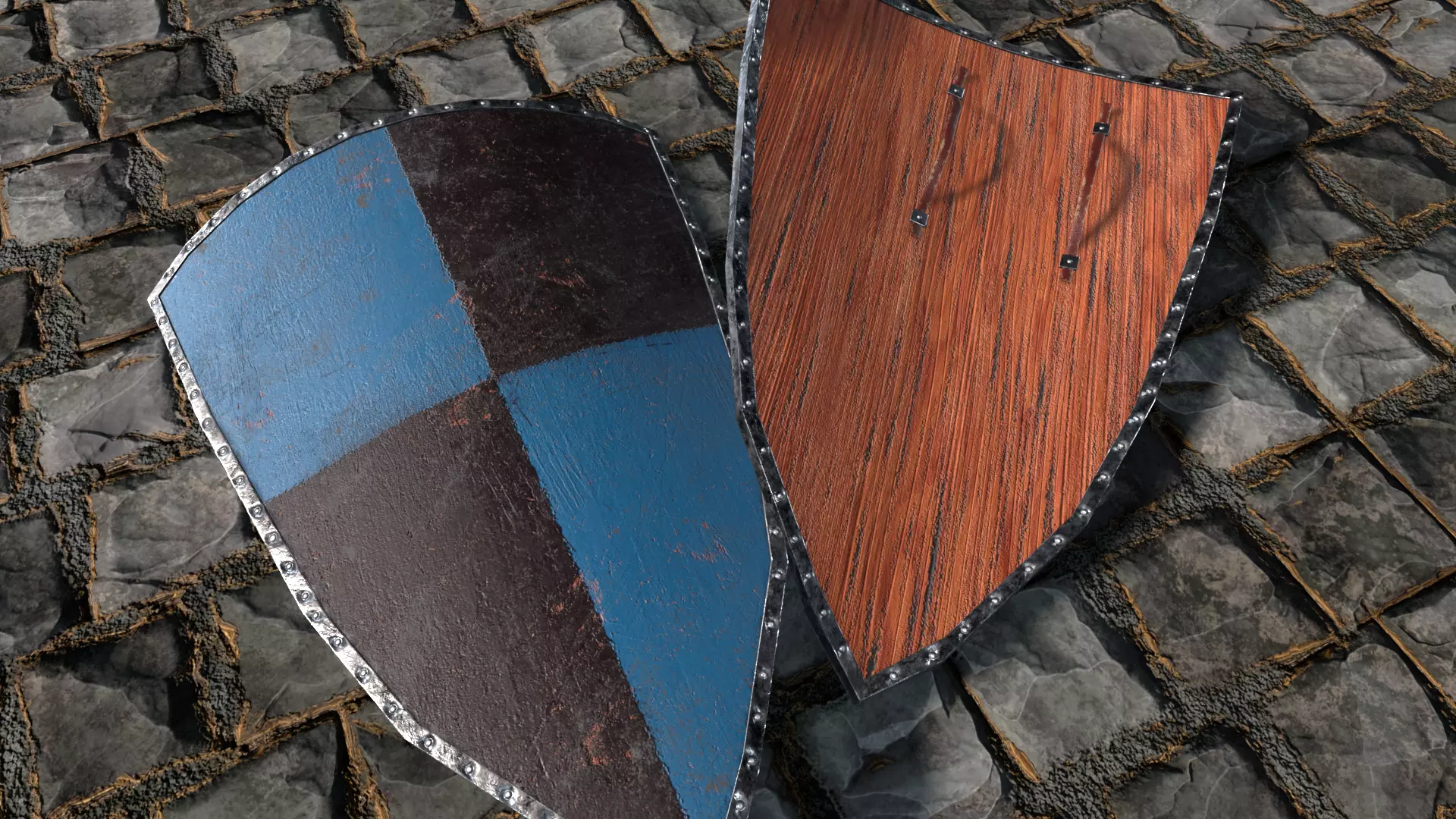 Medieval round shield with coat of arms 10 Low-poly 3D model_0