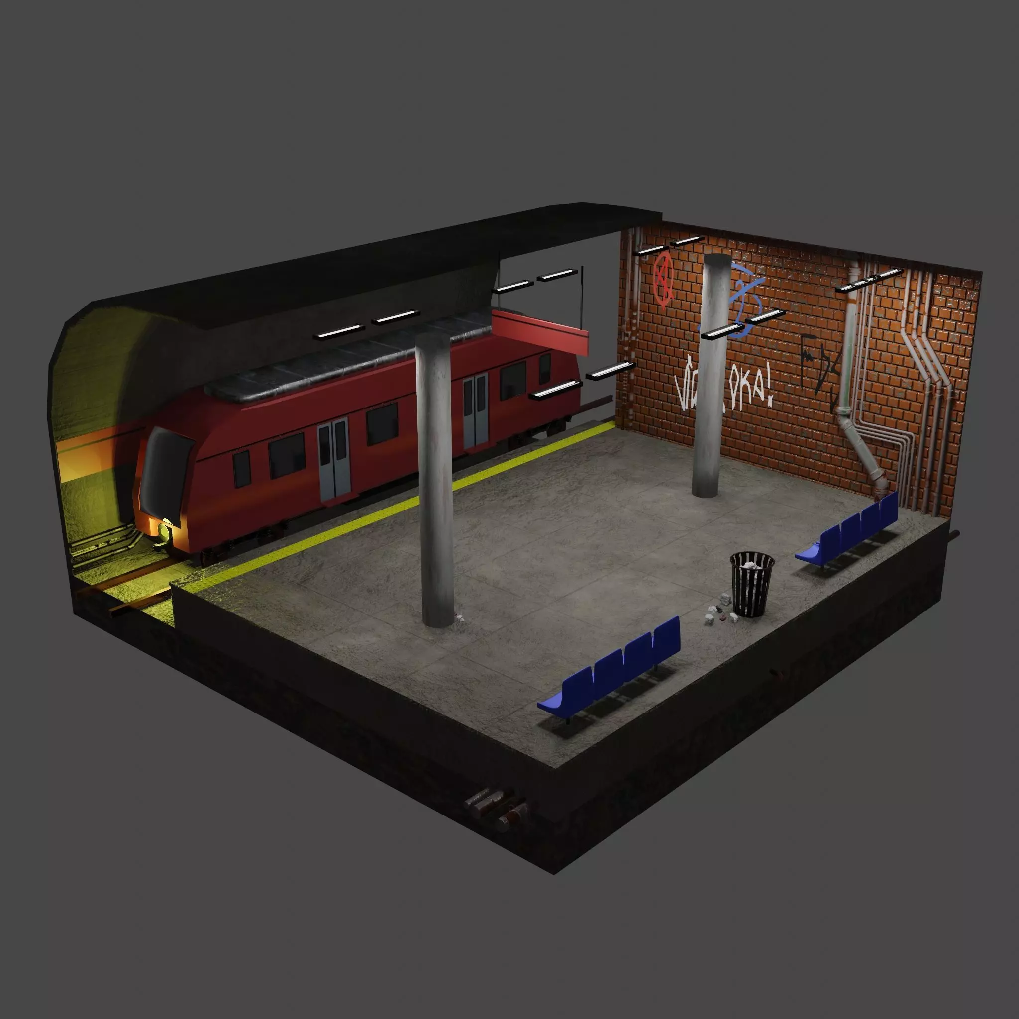 Subway isometric station 3D model_0
