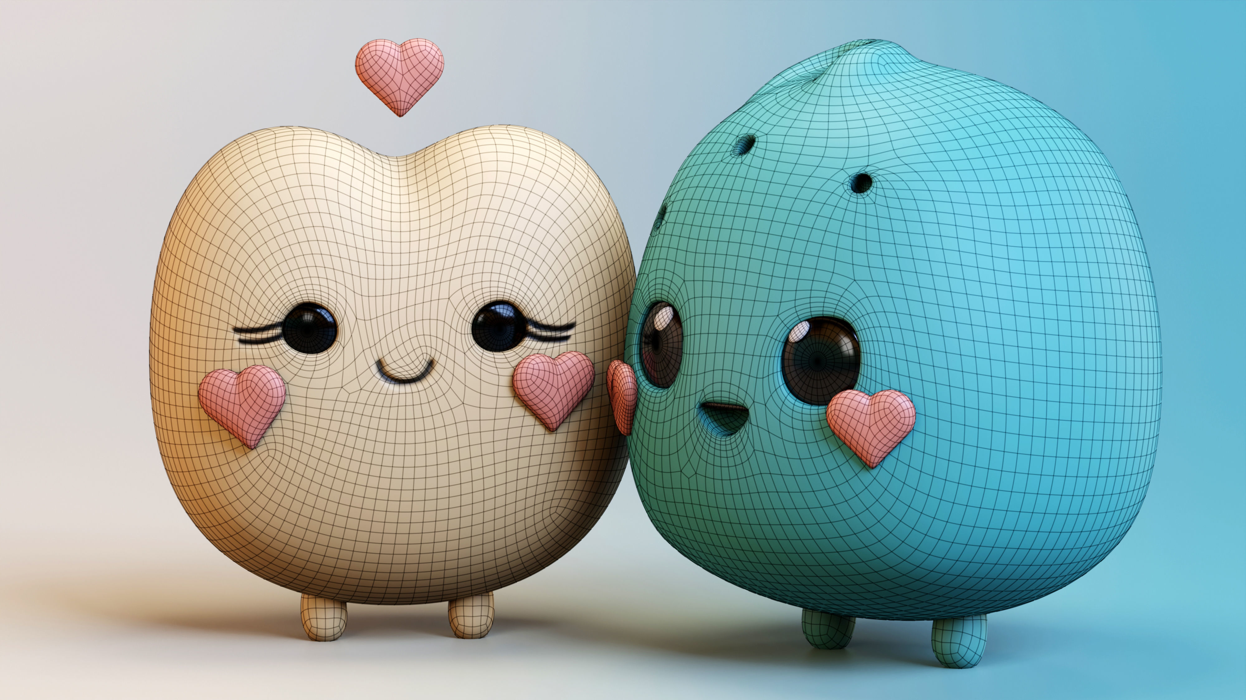 Emojies Cute Couple Low-poly 3D model_14