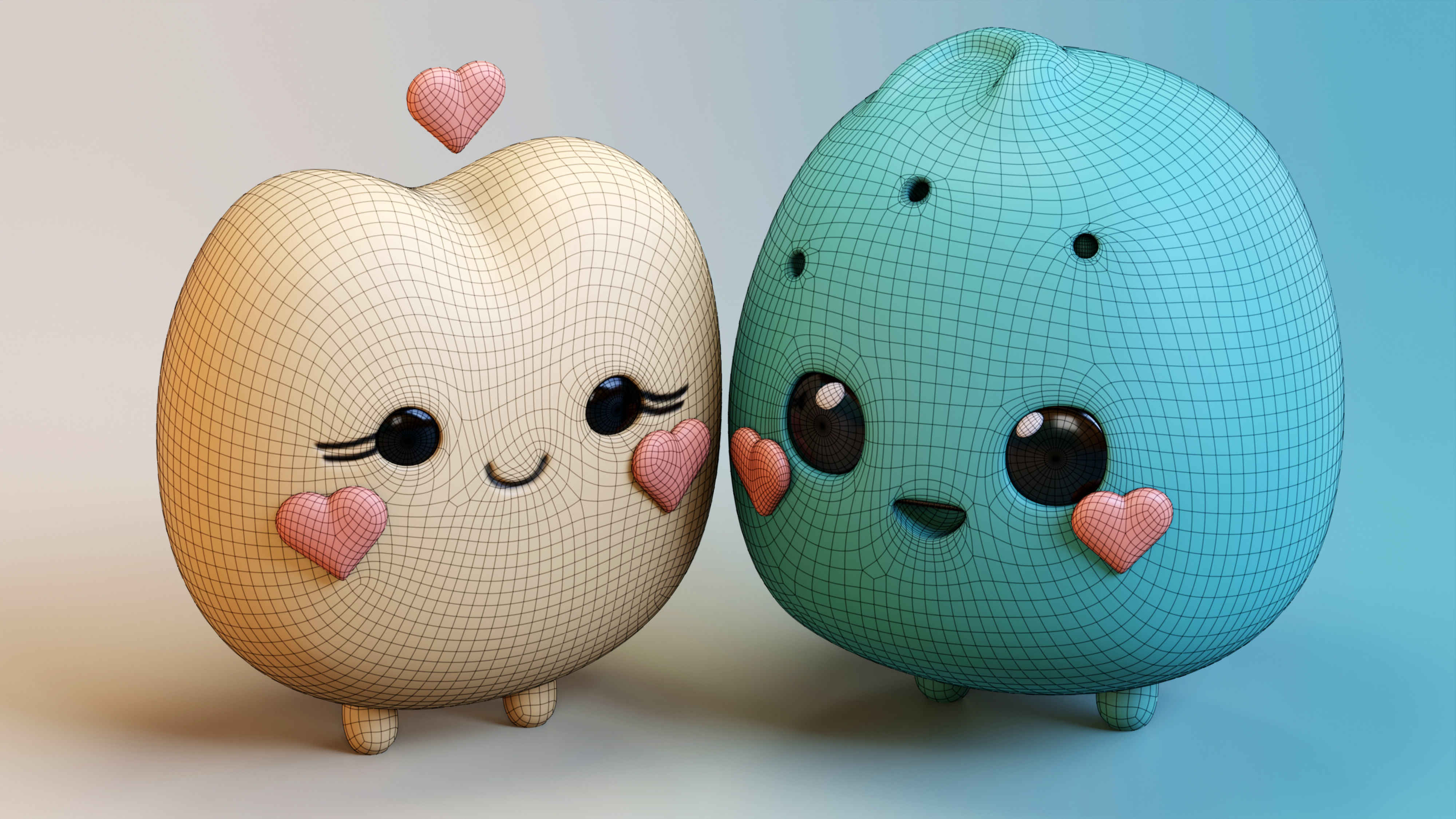 Emojies Cute Couple Low-poly 3D model_6