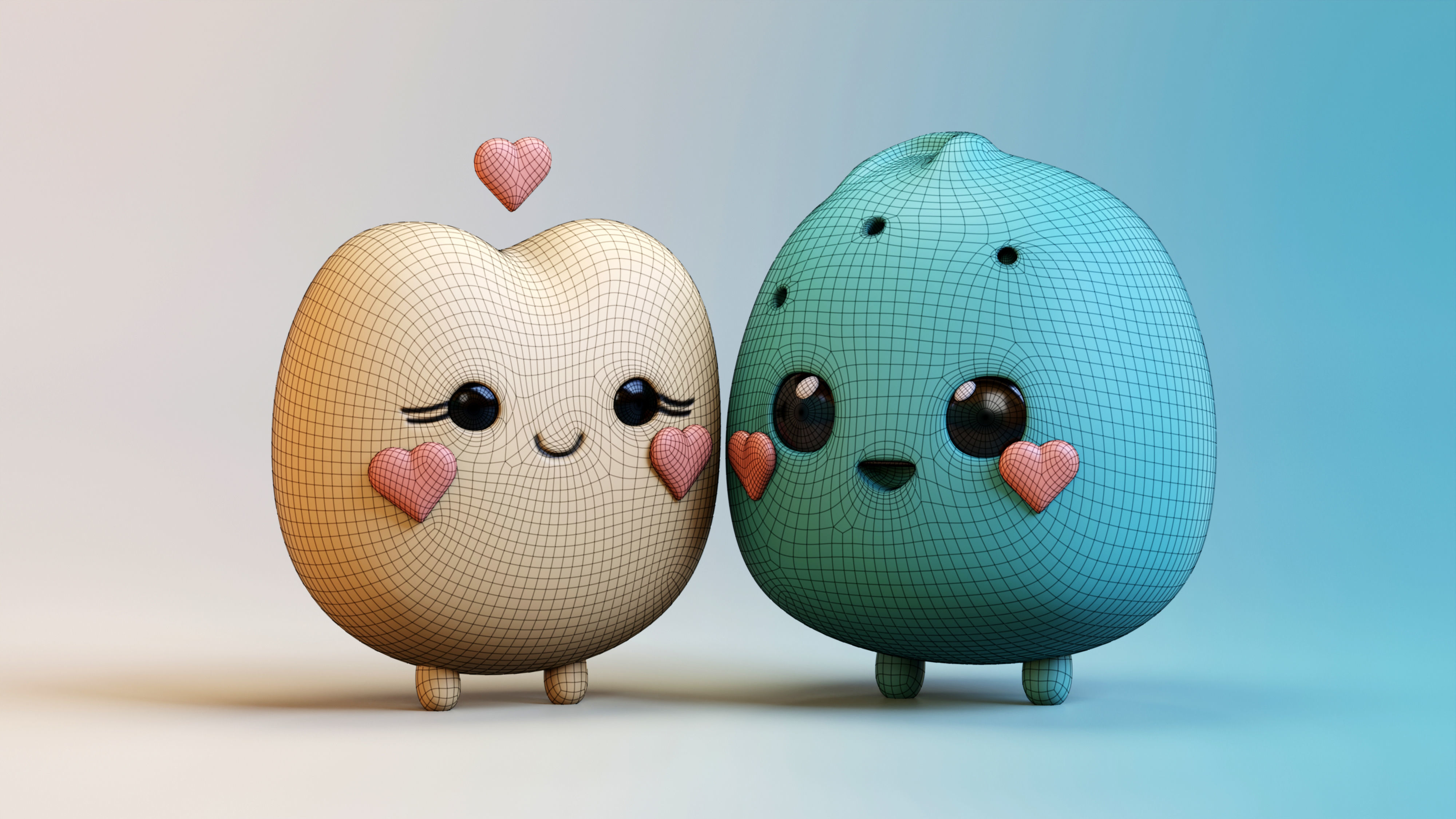 Emojies Cute Couple Low-poly 3D model_2