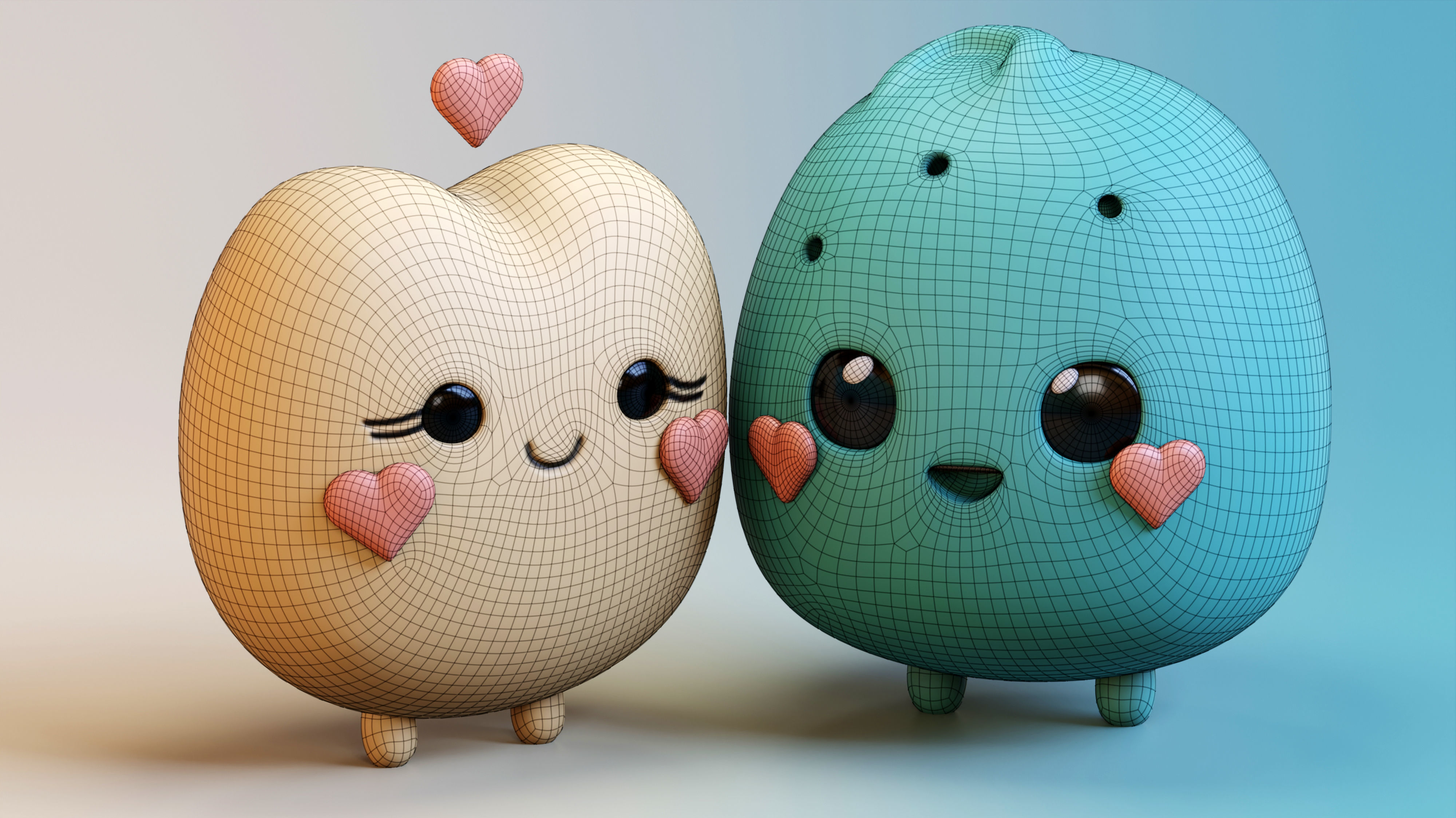 Emojies Cute Couple Low-poly 3D model_16