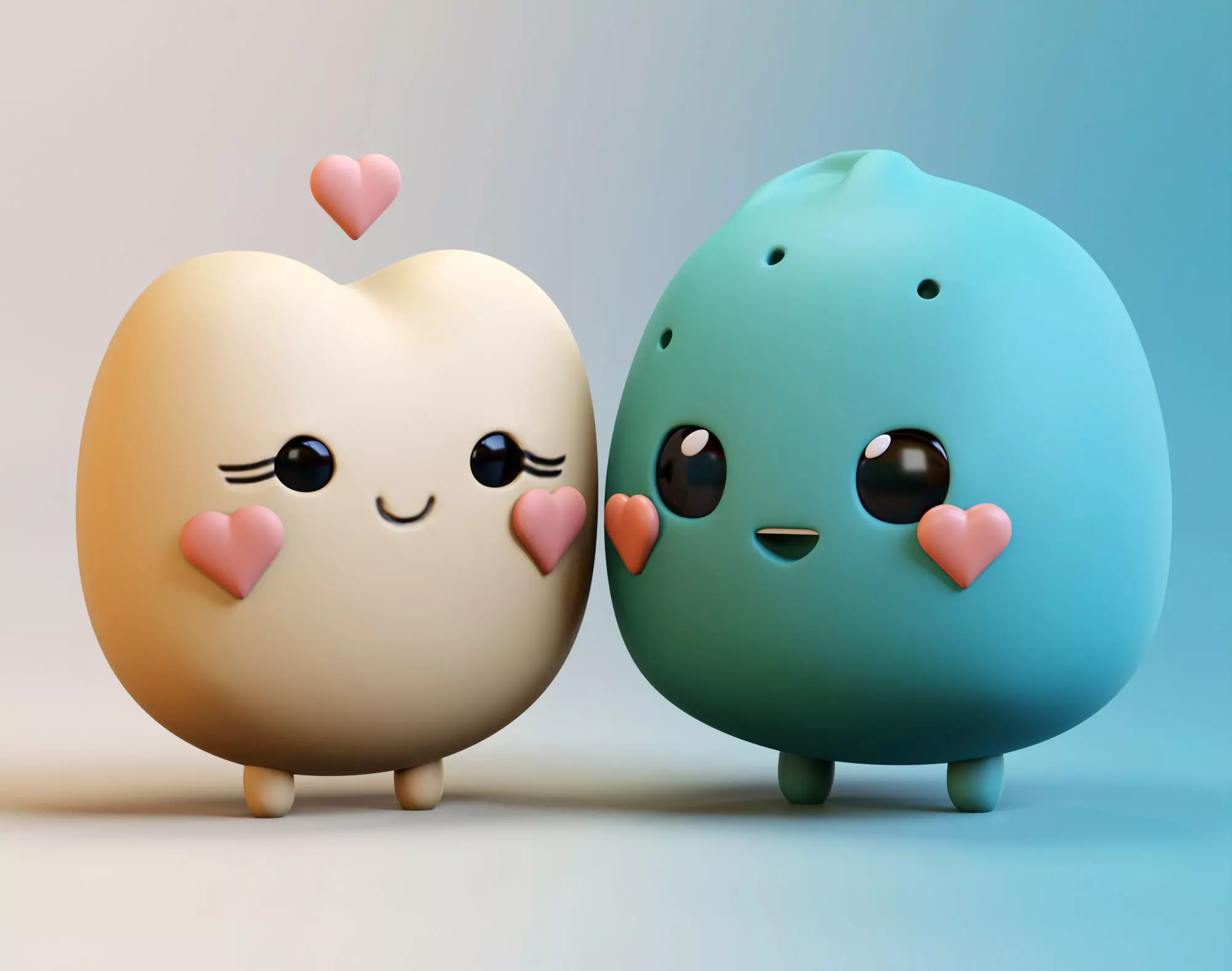 Emojies Cute Couple Low-poly 3D model_0