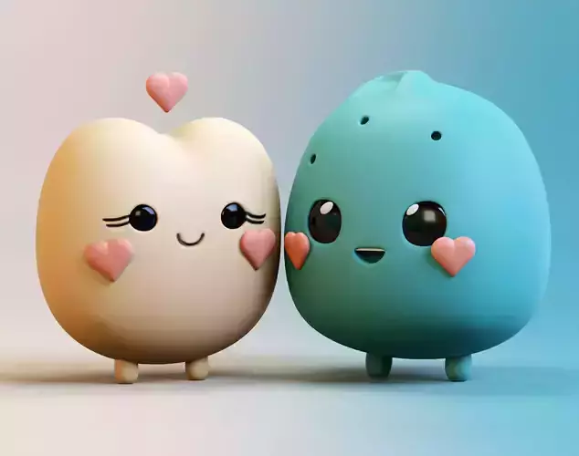 Emojies Cute Couple Low-poly 3D model