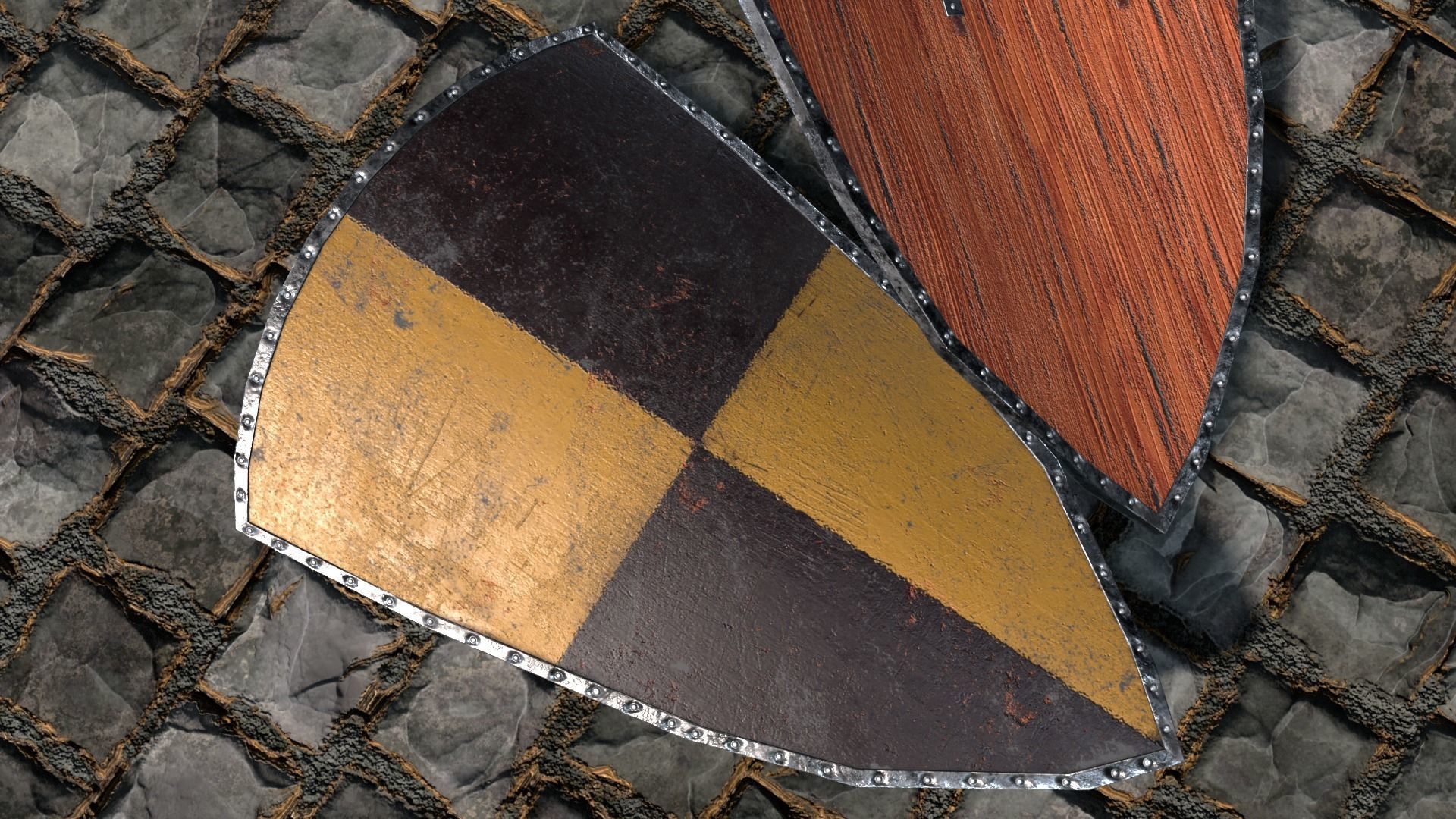 Medieval round shield with coat of arms 11 Low-poly 3D model_4