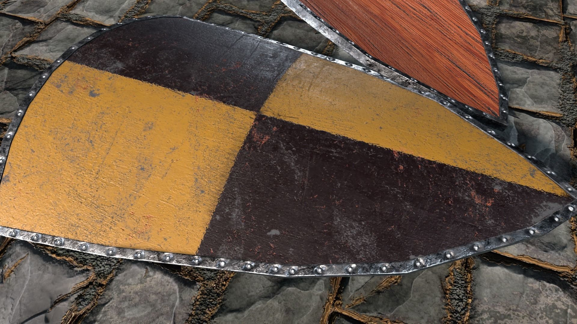 Medieval round shield with coat of arms 11 Low-poly 3D model_3