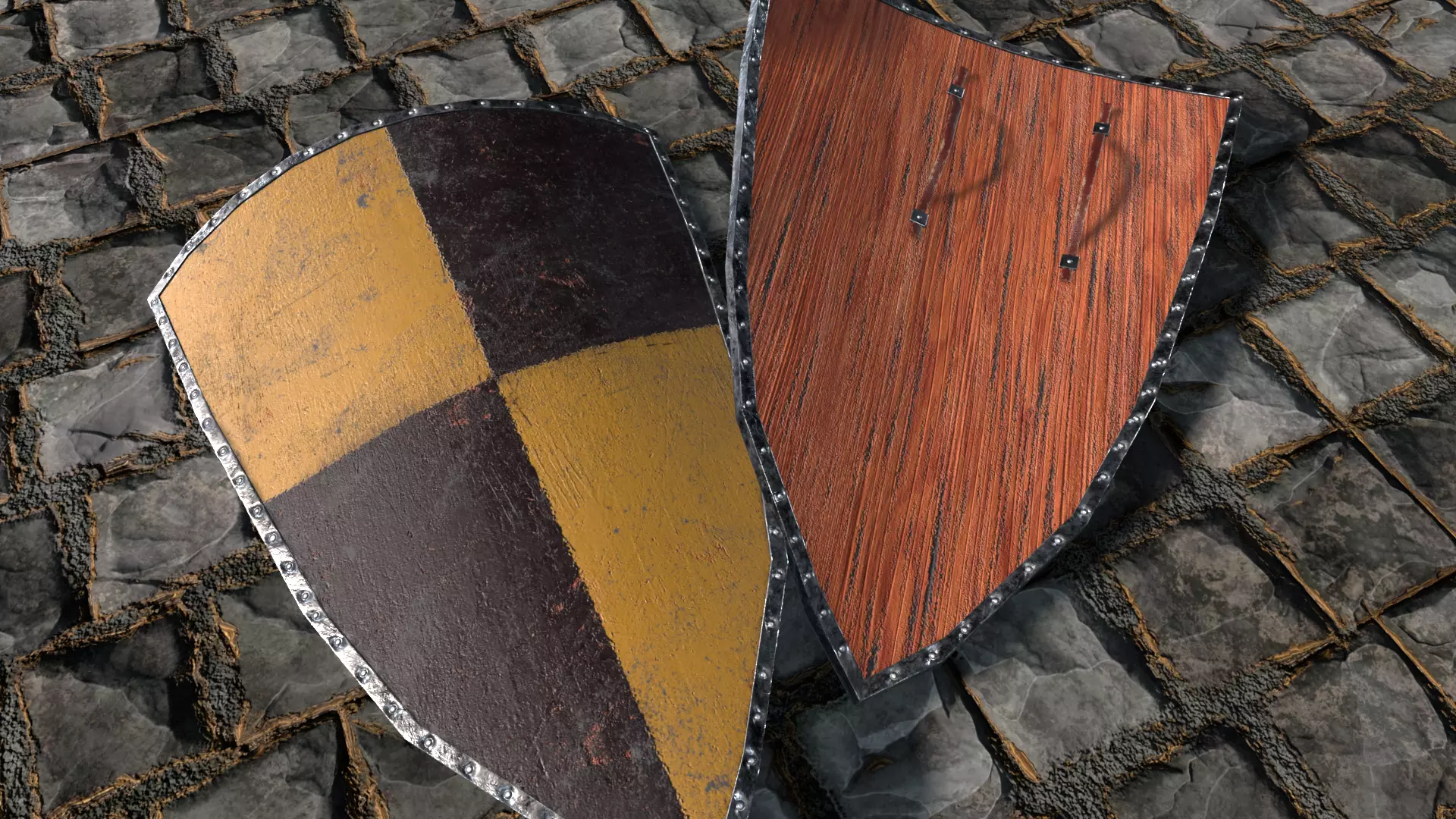 Medieval round shield with coat of arms 11 Low-poly 3D model_0
