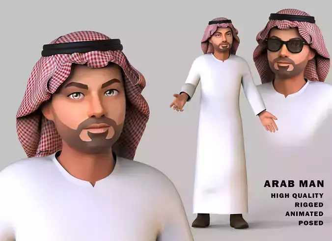 cartoon Arab man high quality rigged animated Low-poly 3D model