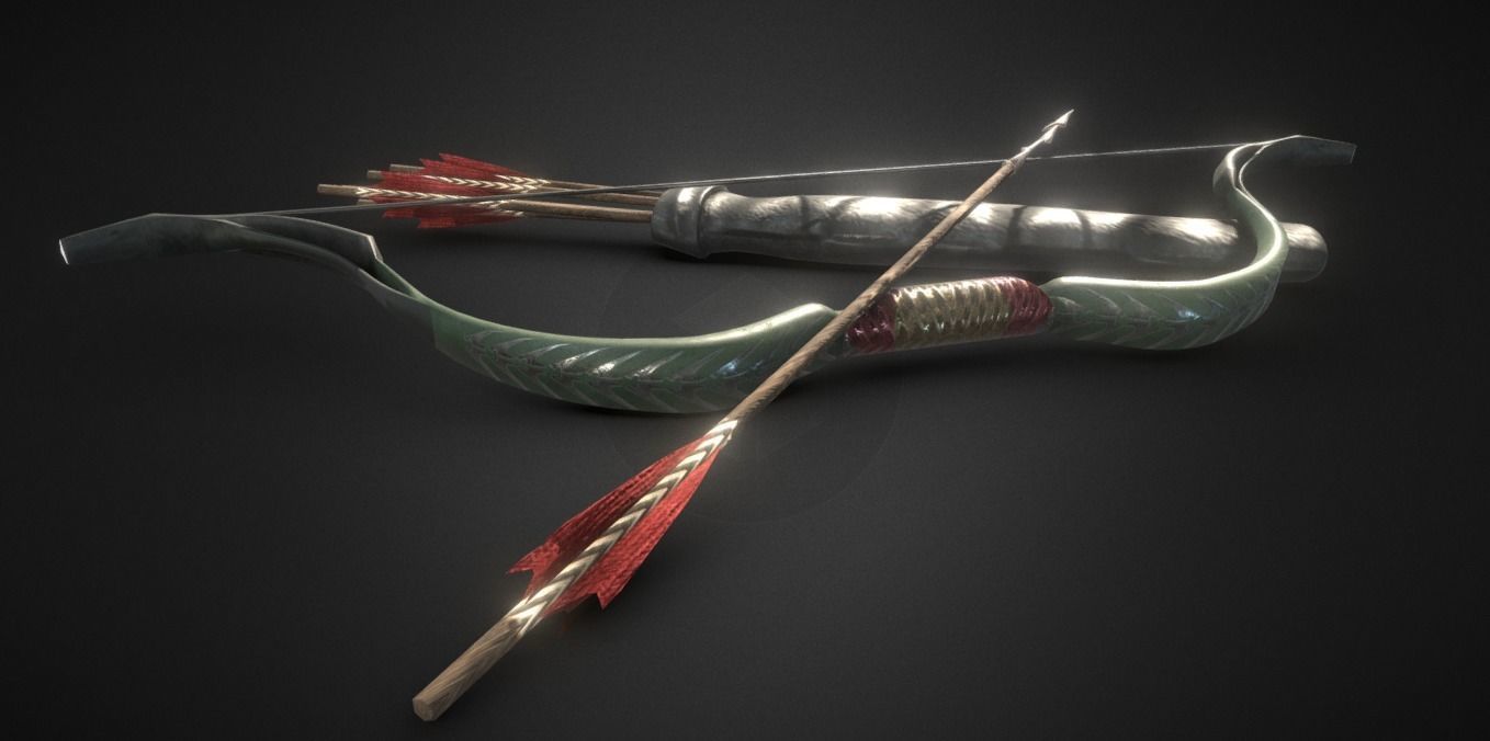 Bow and arrows Free low-poly 3D model_1