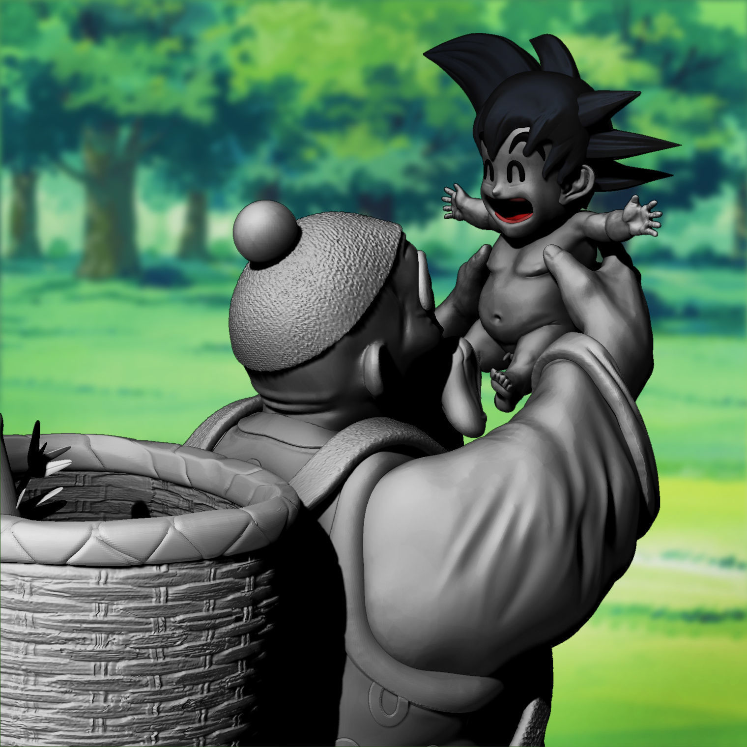 Grandpa Gohan and baby Goku 3D print model_7