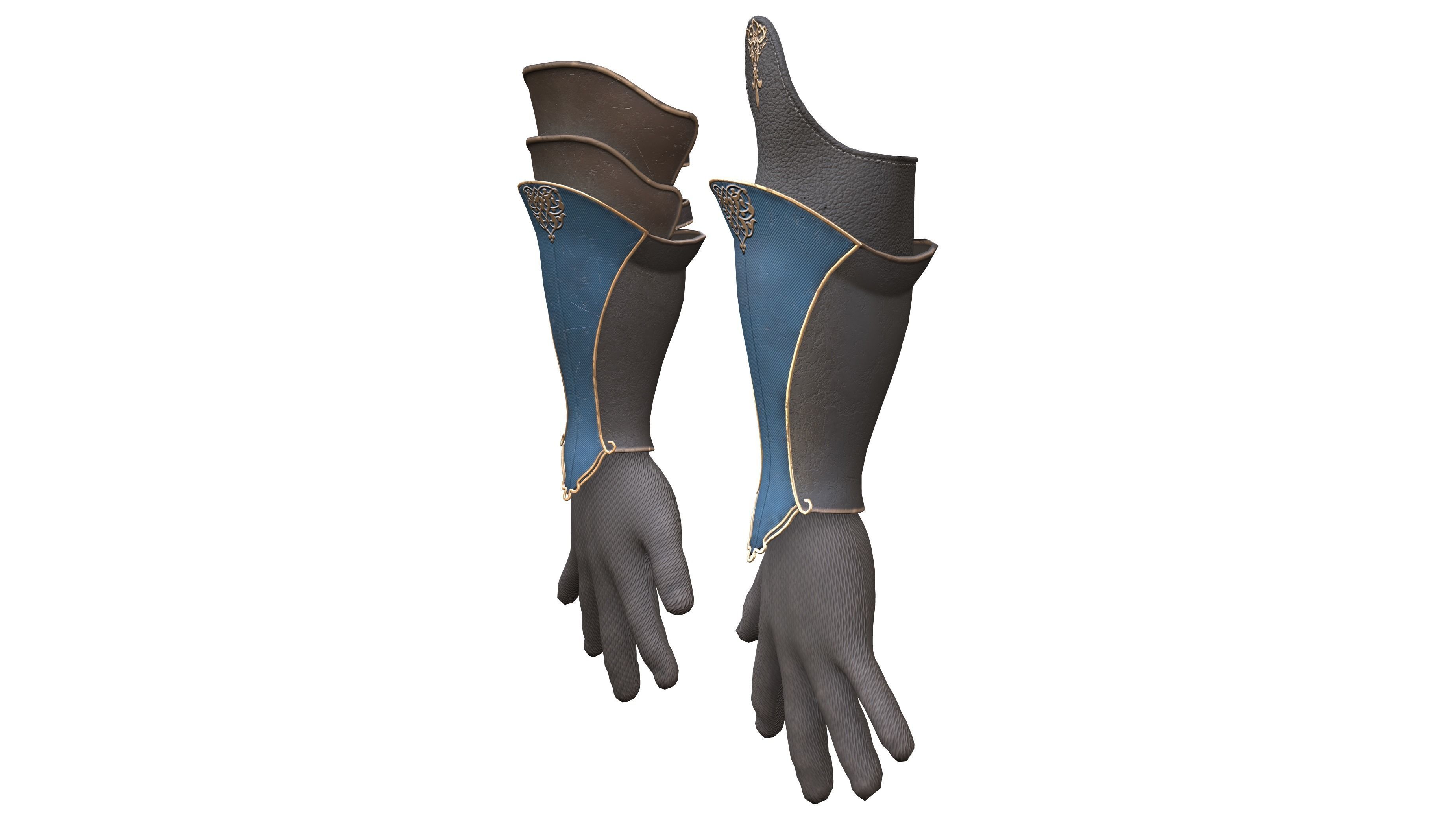 Medieval Gloves Low-poly 3D model_2