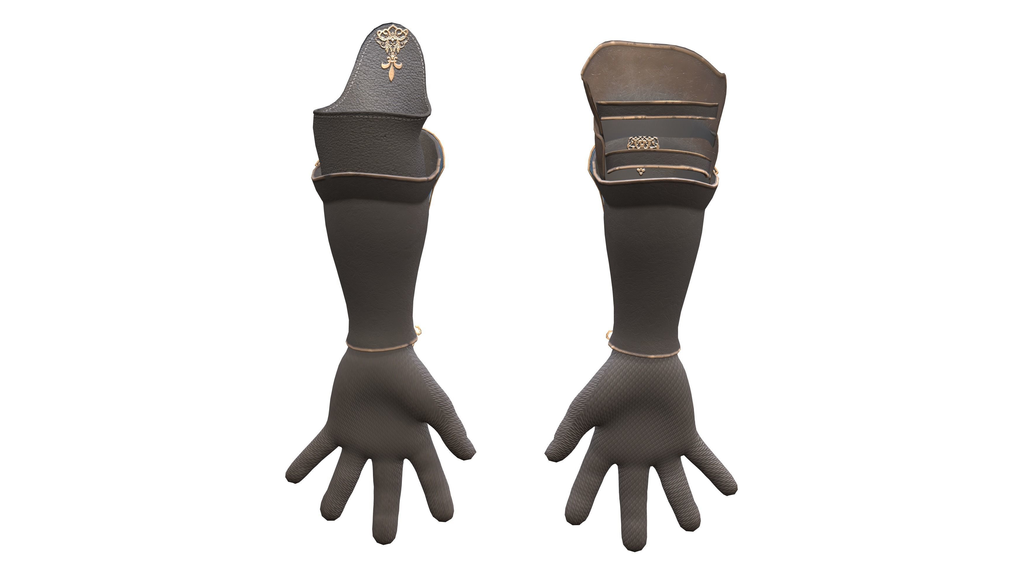 Medieval Gloves Low-poly 3D model_4