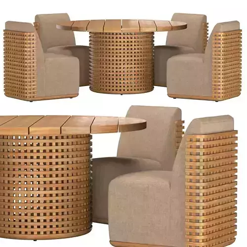 TRELICA TEAK ROUND DINING Group 3D model