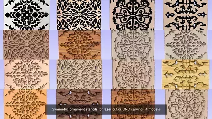 Symmetric ornament stencils for laser cut or CNC carving 3D Model Collection