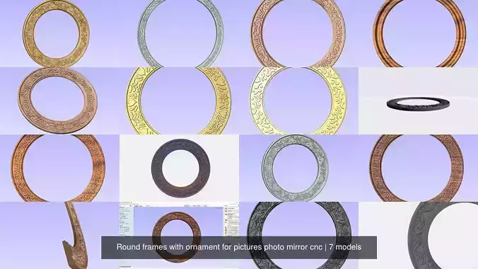 Round frames with ornament for pictures photo mirror cnc 3D Model Collection