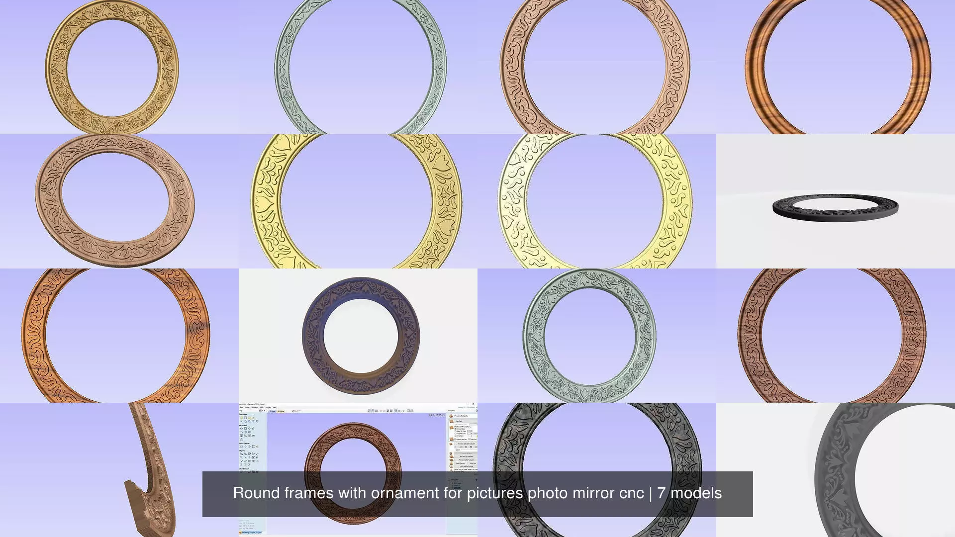 Round frames with ornament for pictures photo mirror cnc 3D Model Collection_0