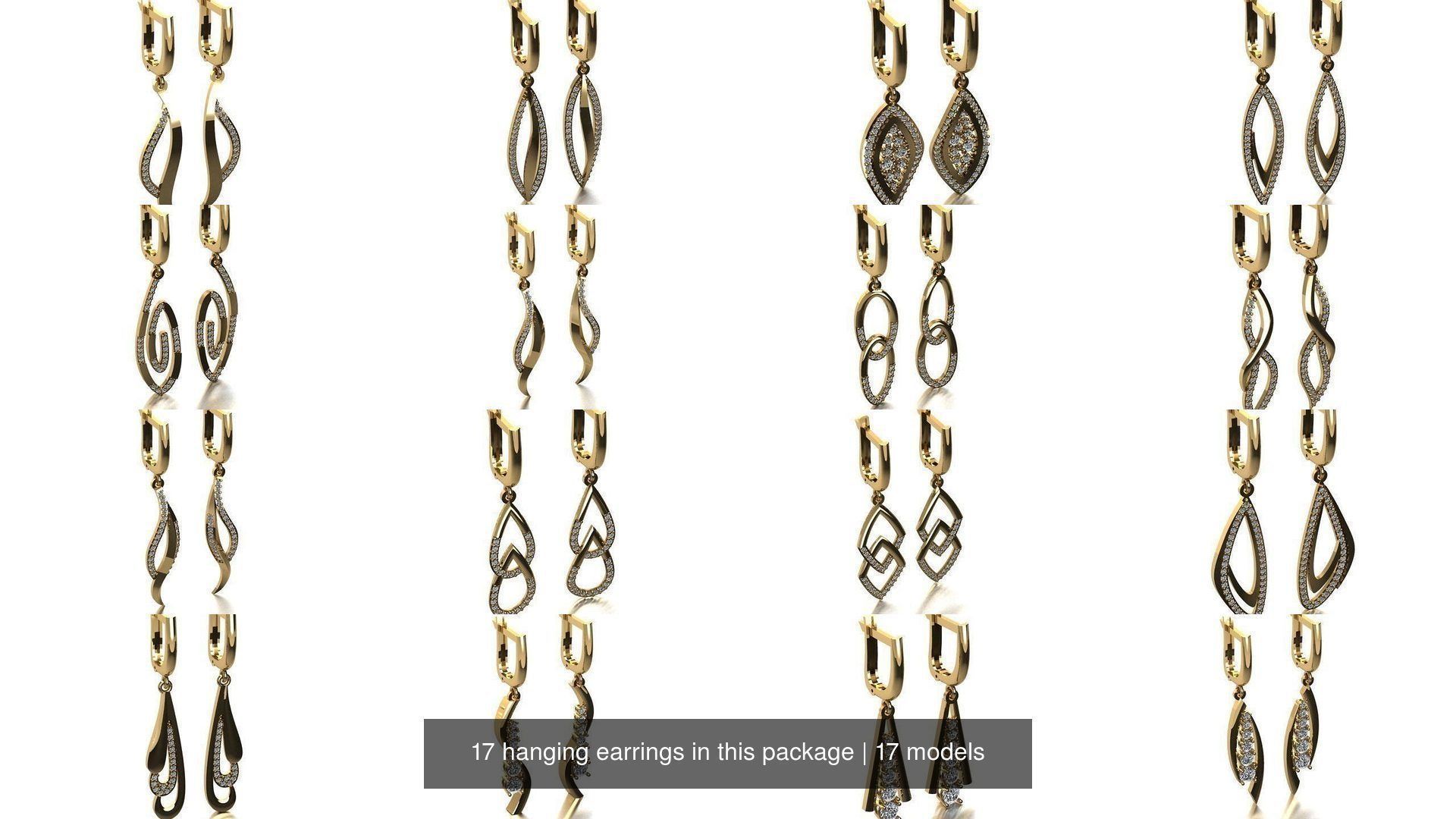 17 hanging earrings in this package 3D Model Collection_1