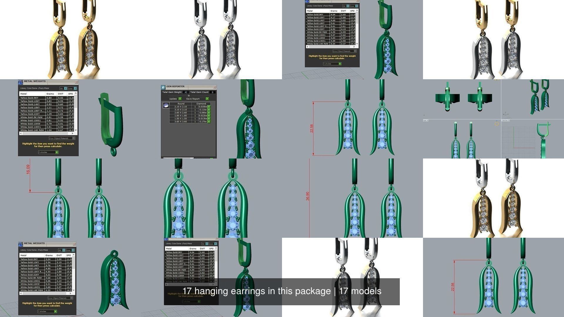 17 hanging earrings in this package 3D Model Collection_3