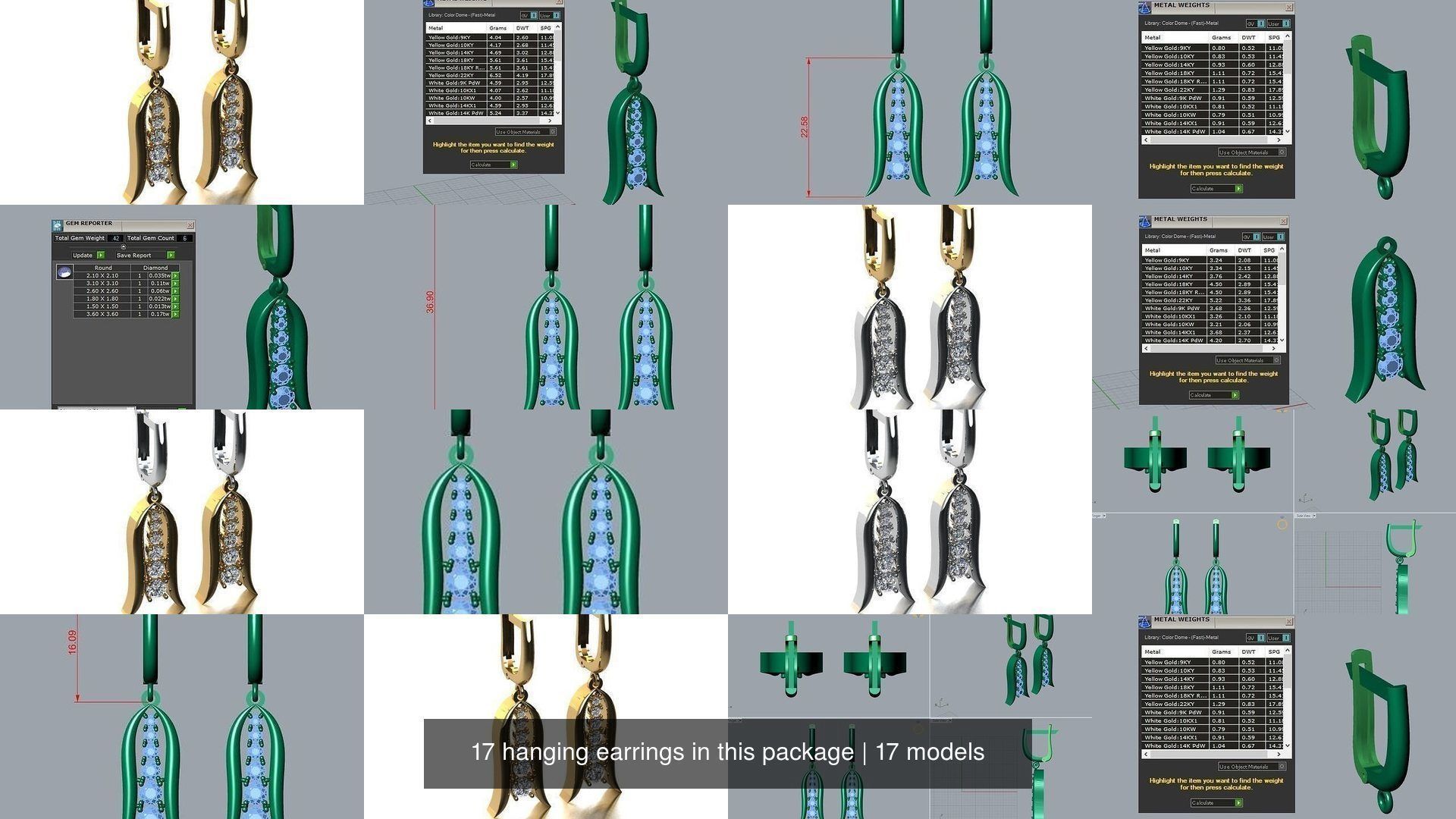 17 hanging earrings in this package 3D Model Collection_2