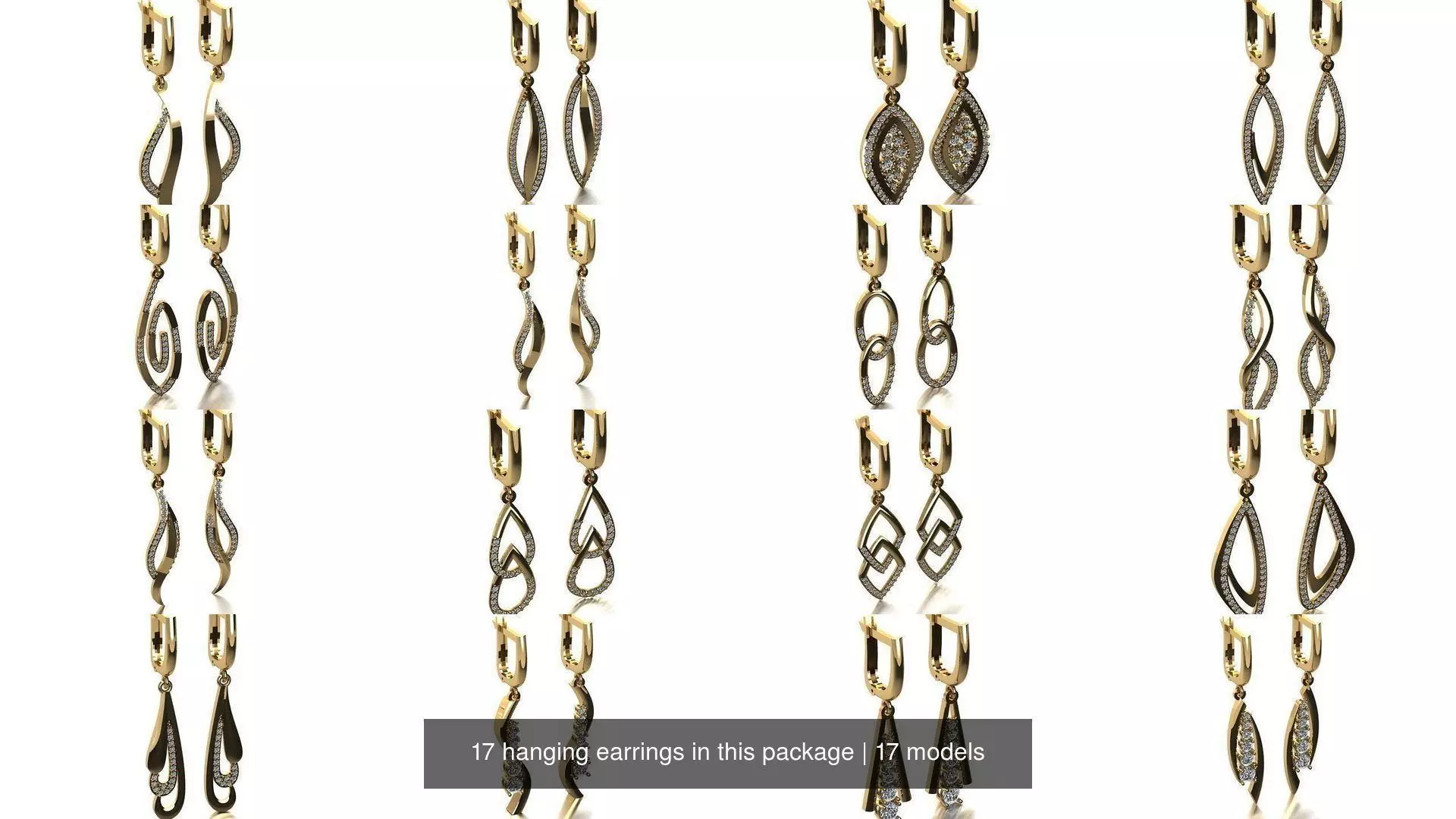 17 hanging earrings in this package 3D Model Collection_0