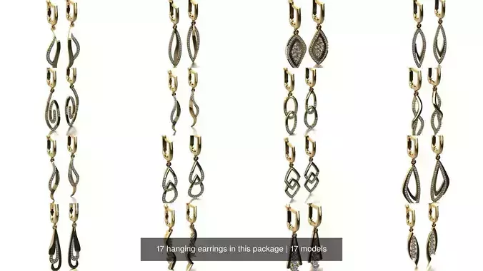 17 hanging earrings in this package 3D Model Collection