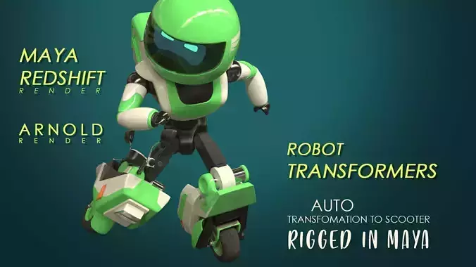 Robot character transformer scooter future scifi rigged in maya Low-poly 3D model