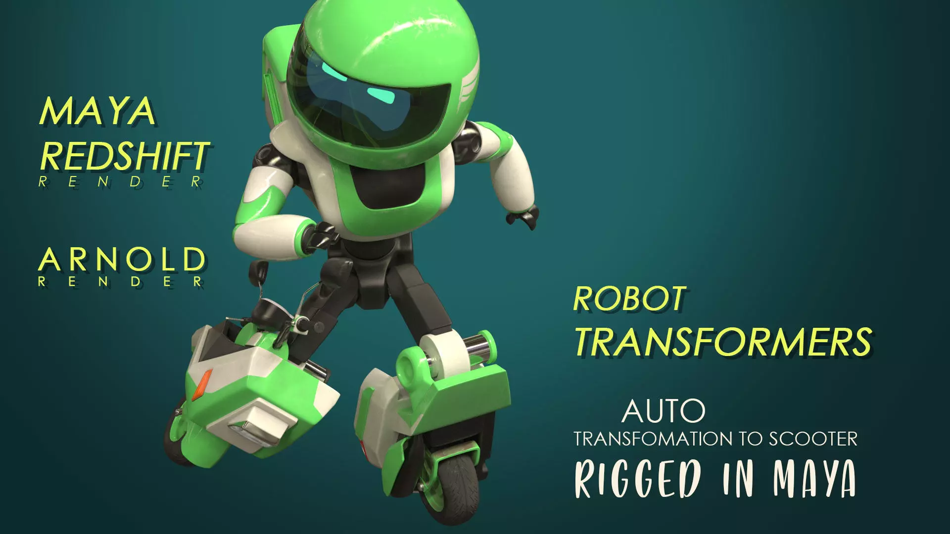 Robot character transformer scooter future scifi rigged in maya Low-poly 3D model_0