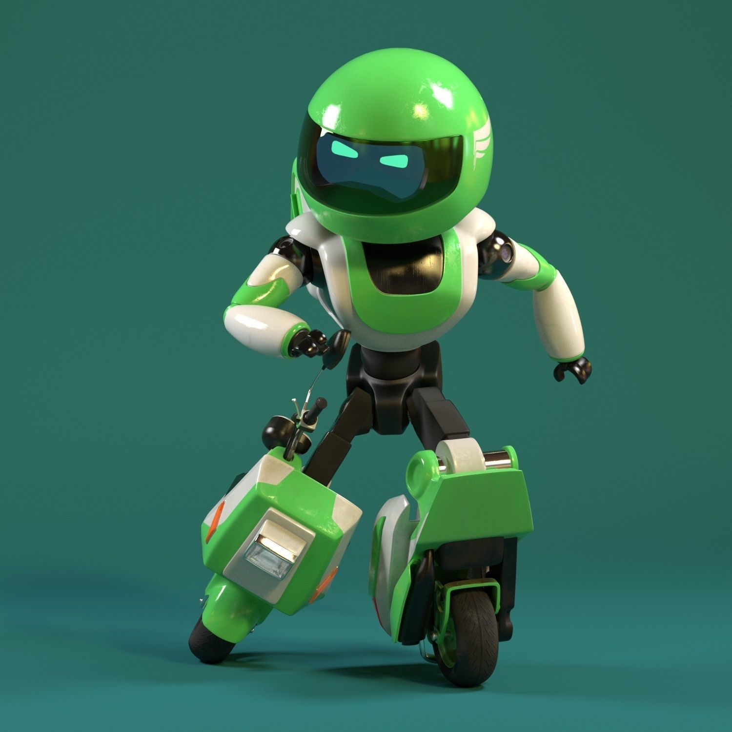 Robot character transformer scooter future scifi rigged in maya Low-poly 3D model_2