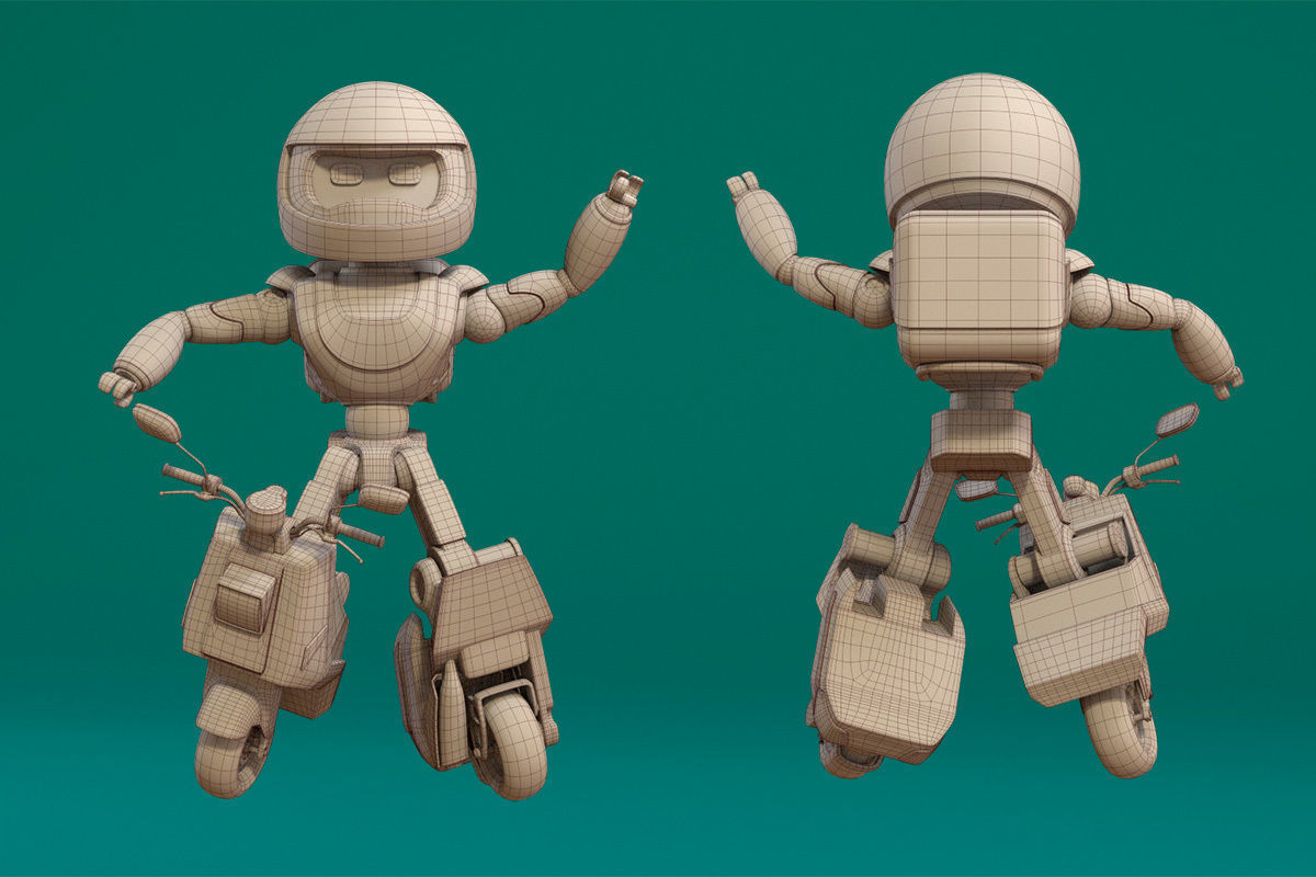 Robot character transformer scooter future scifi rigged in maya Low-poly 3D model_14