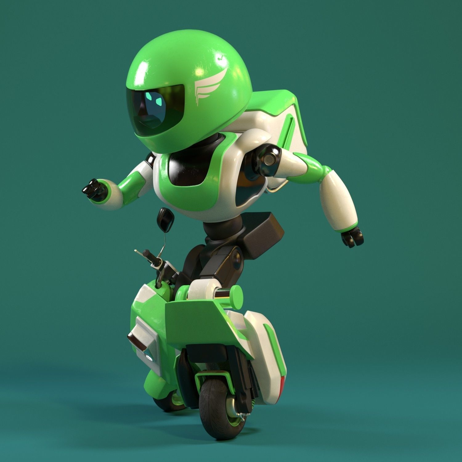Robot character transformer scooter future scifi rigged in maya Low-poly 3D model_3